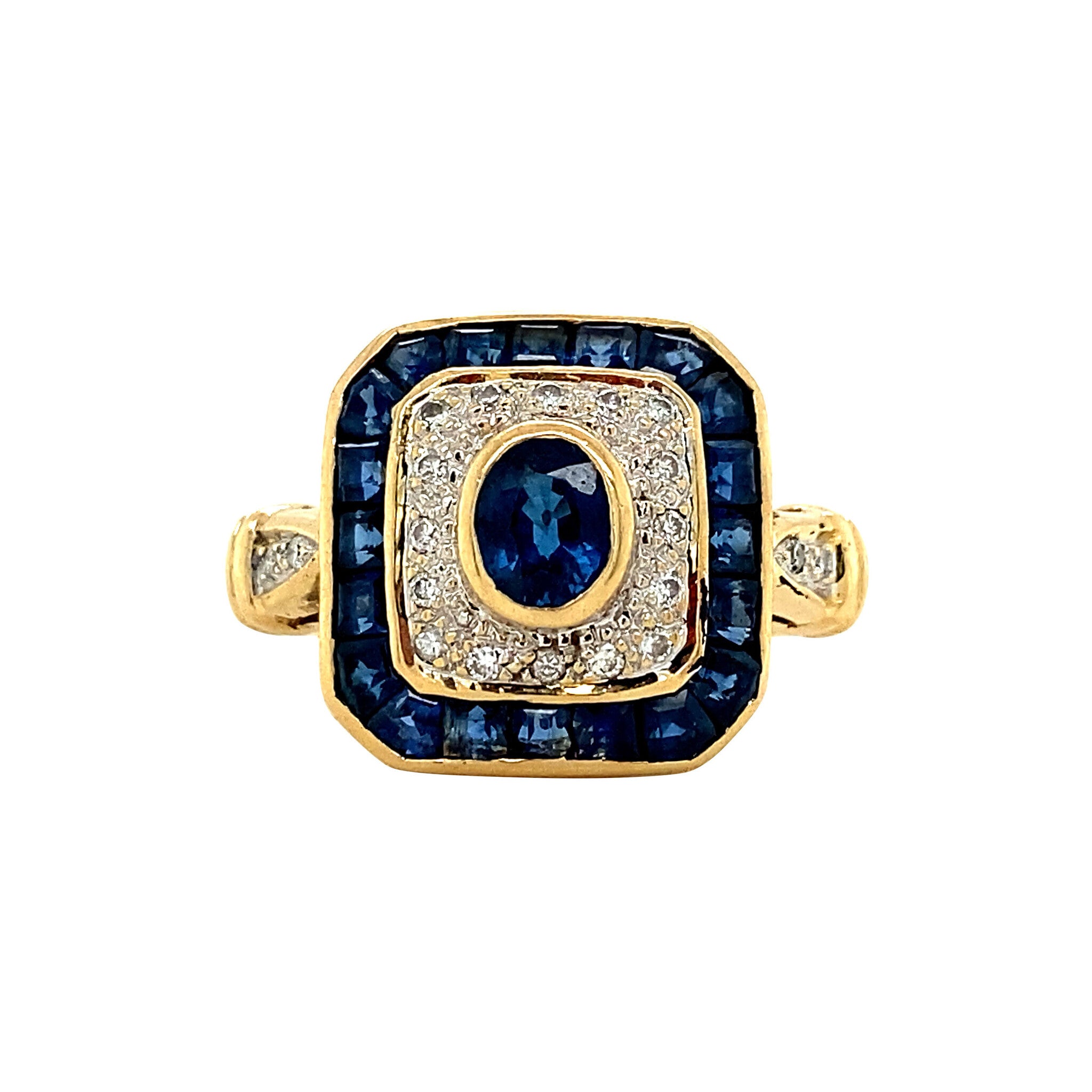 18 kt gold ring with sapphire and diamond