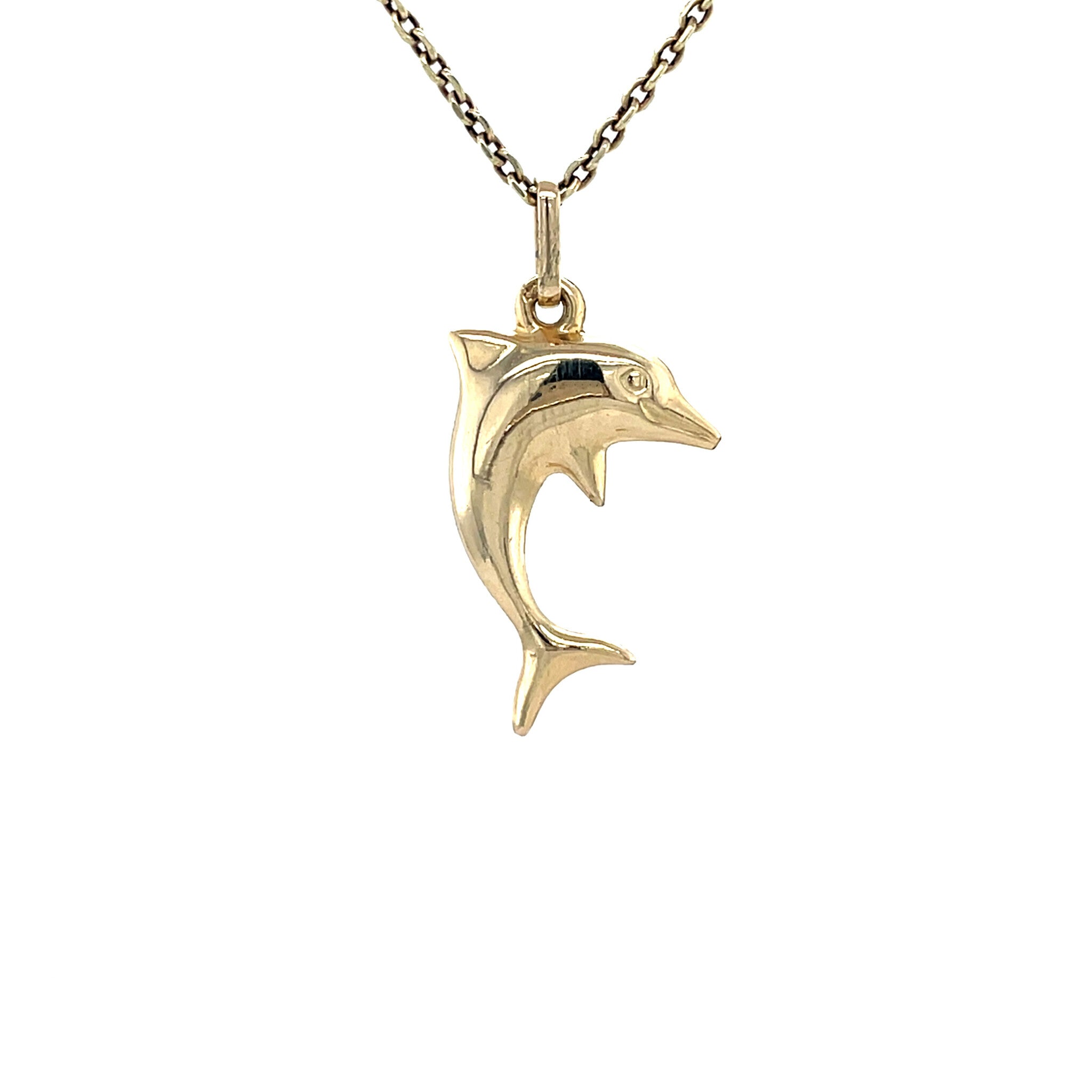 Gouden vintage dolfijn hanger 14 krt