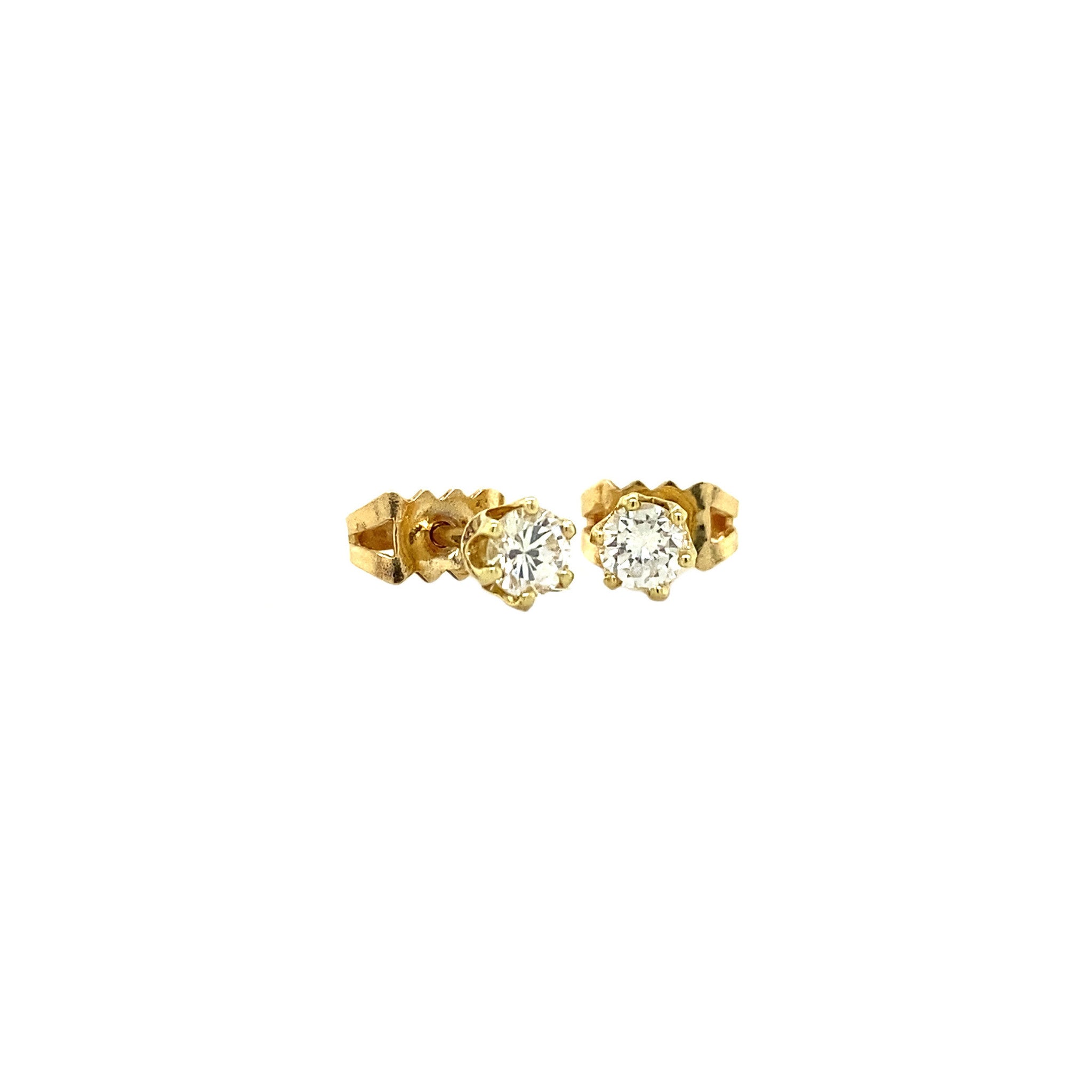 Goudensolitair oorstekers met diamant 14 krt