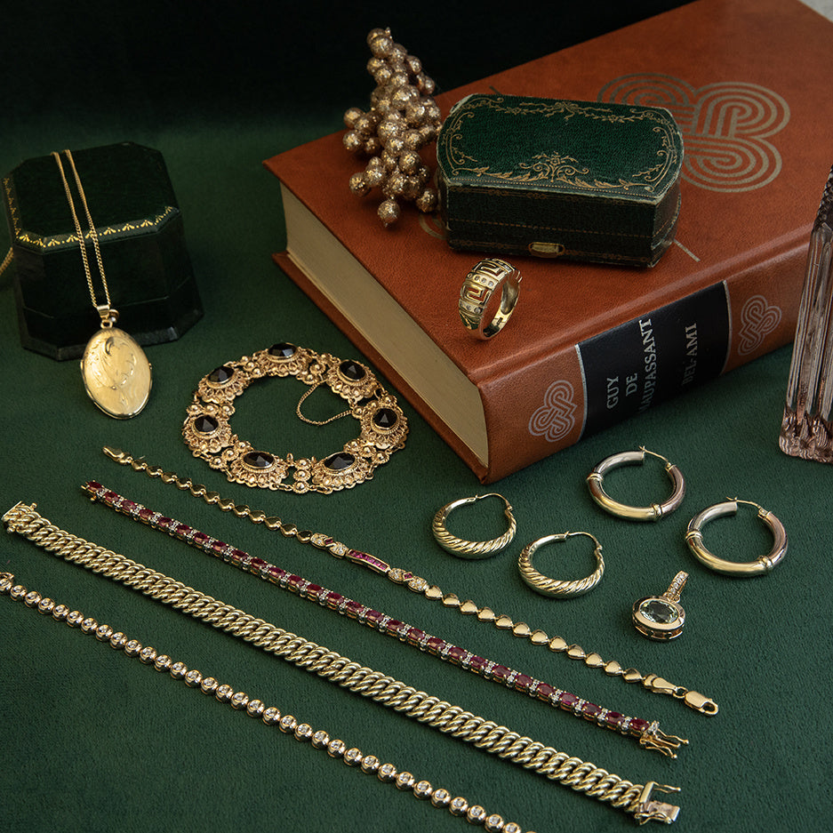 Gouden vintage armband met granaat 14 krt