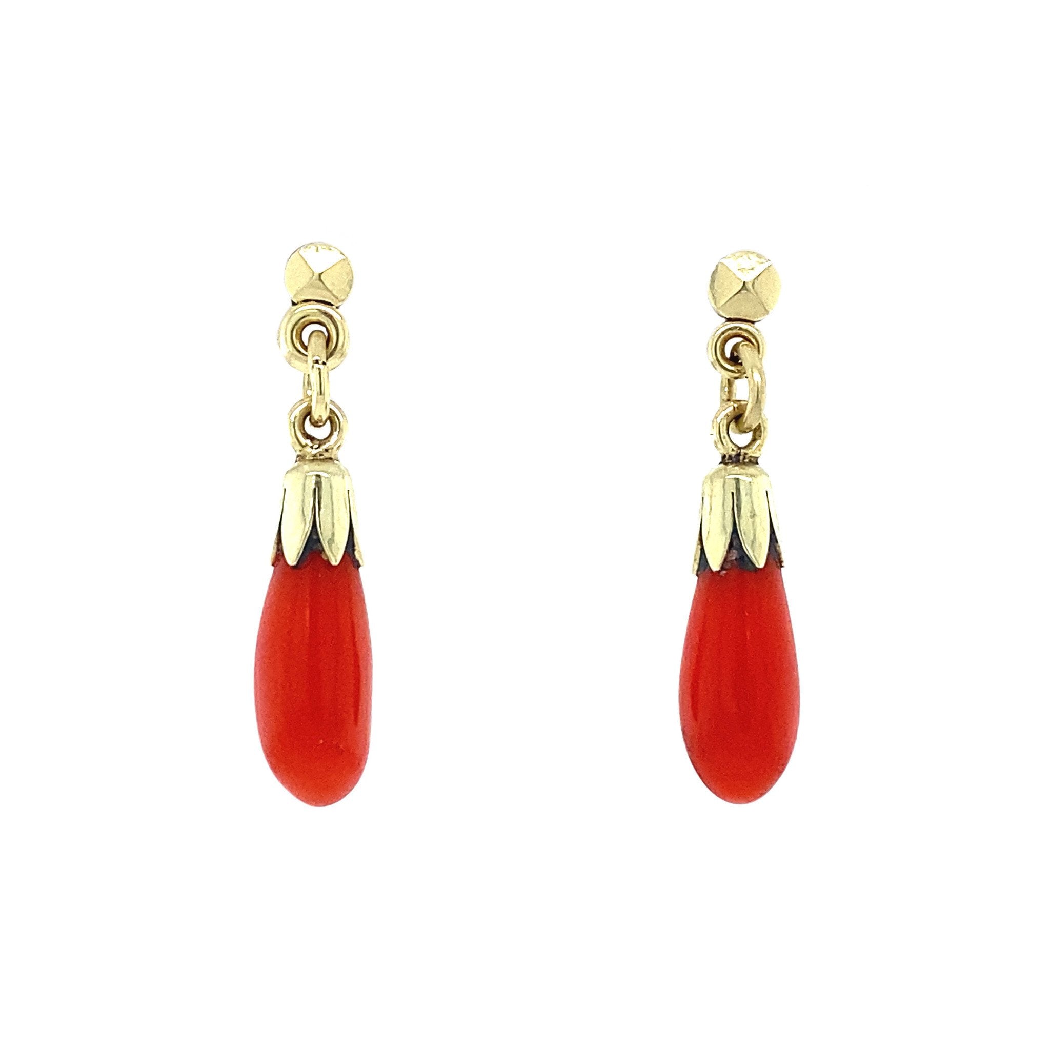 14 kt gold stud earrings with blood coral