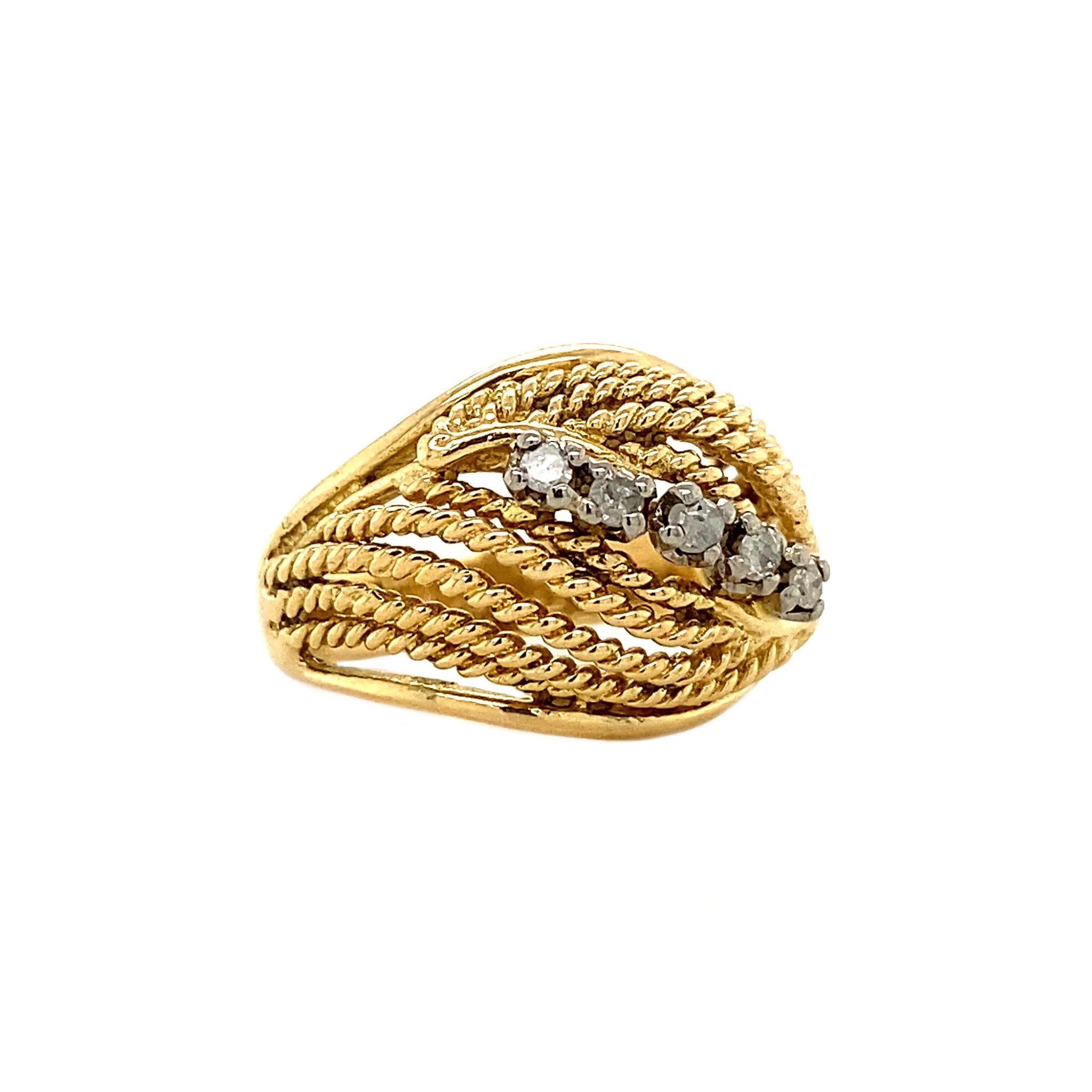 Gold row ring with diamond 18 kt