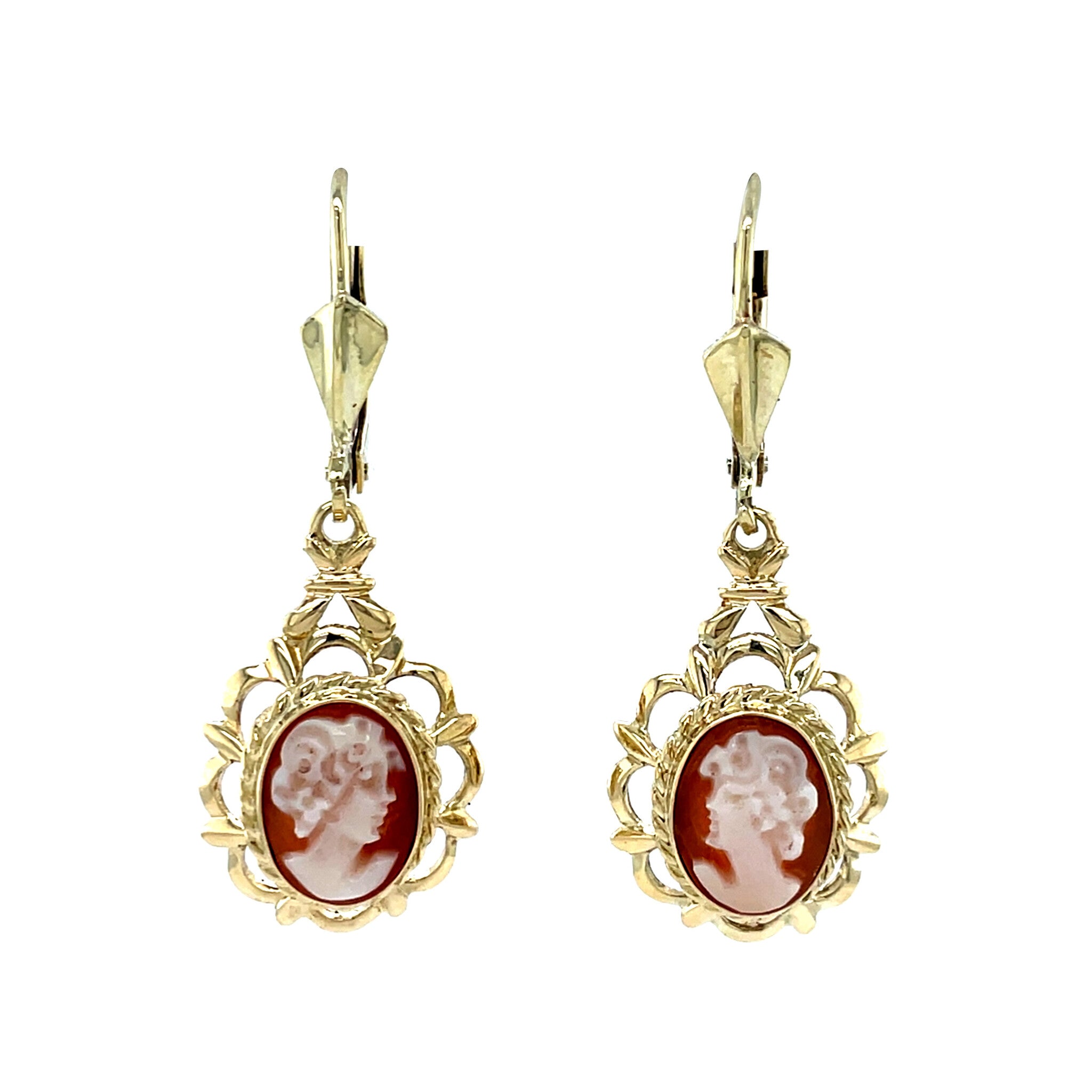14 kt gold dangle earrings with cameo