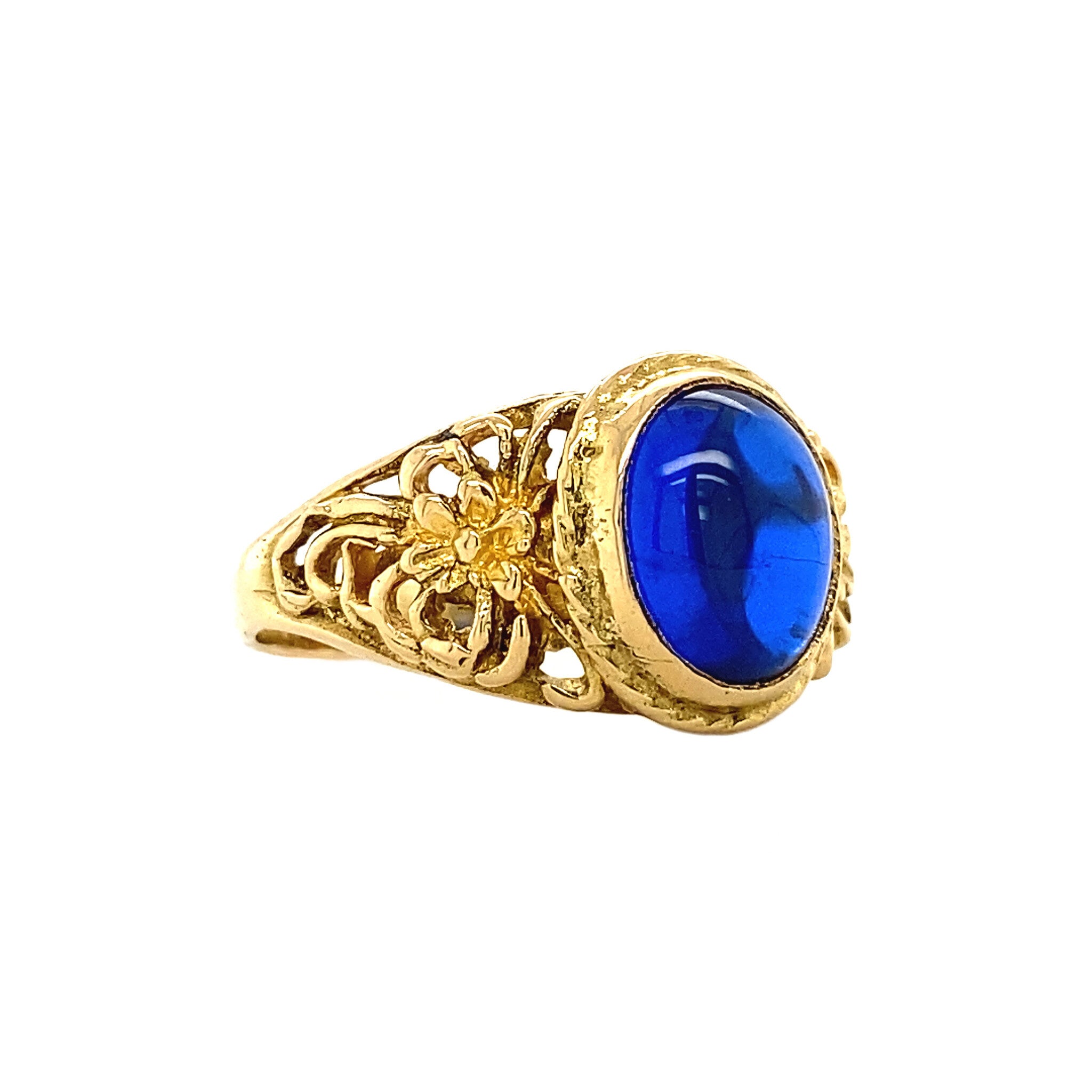 Gouden ring met blauw glas 18 krt