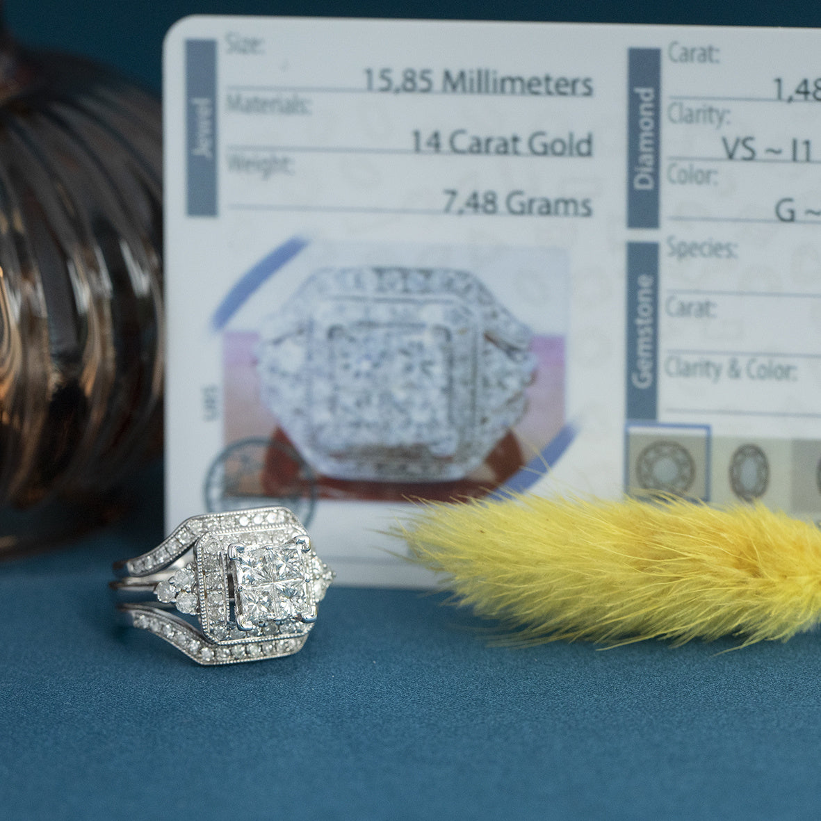 14 kt white gold ring with a diamond.