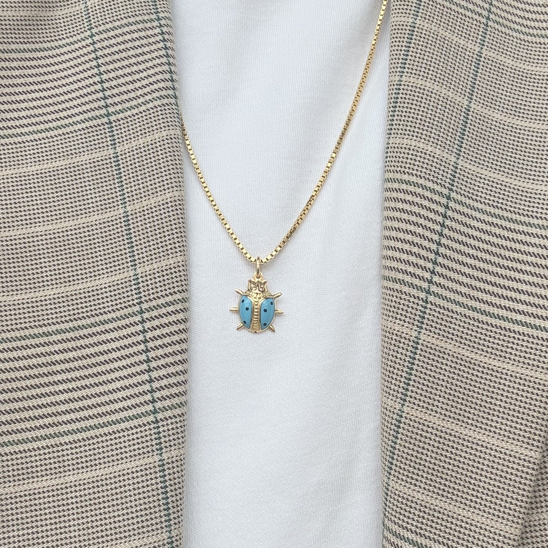 Vintage gold ladybug pendant with enamel, 14 kt