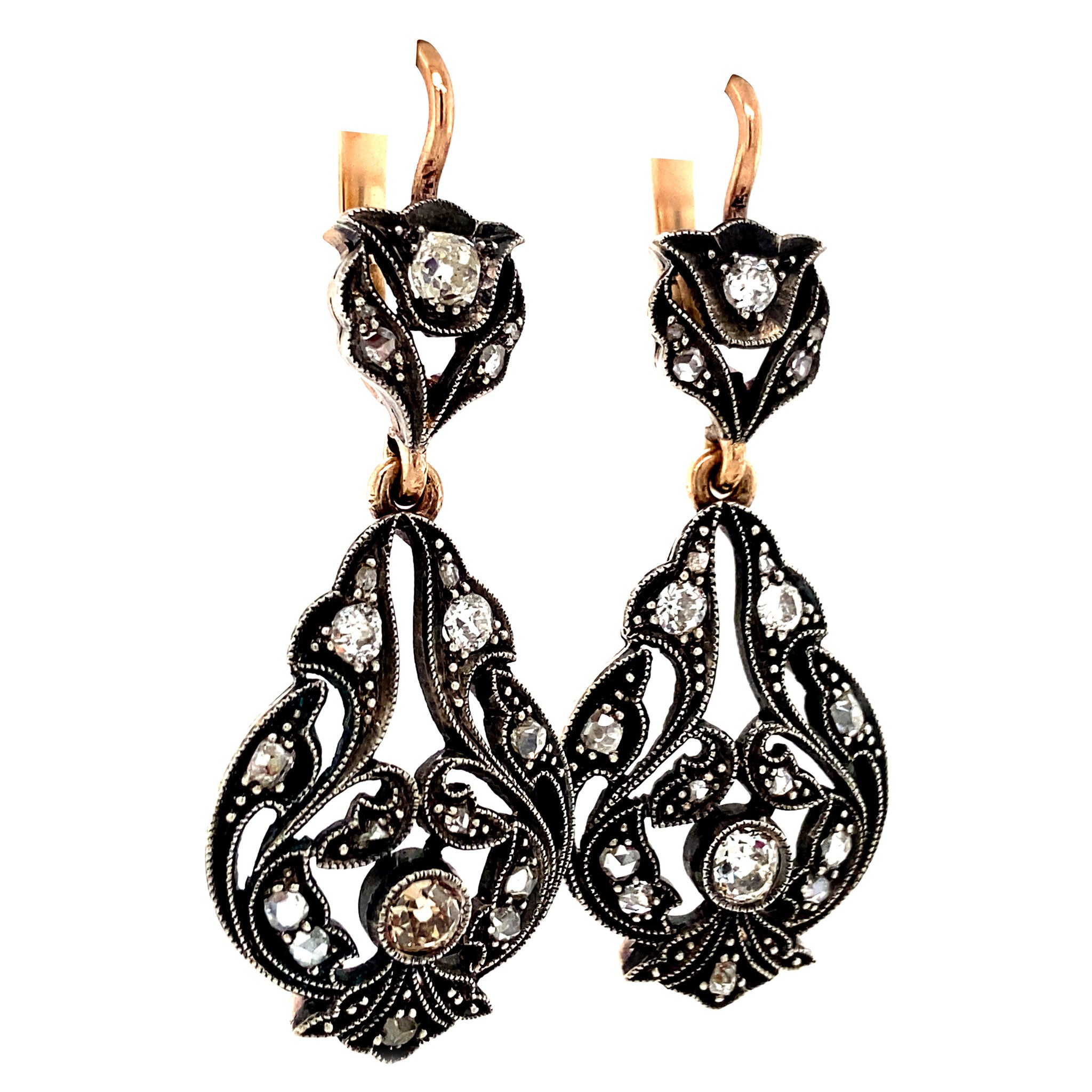 Roségouden oorhangers met diamant 14 krt/925