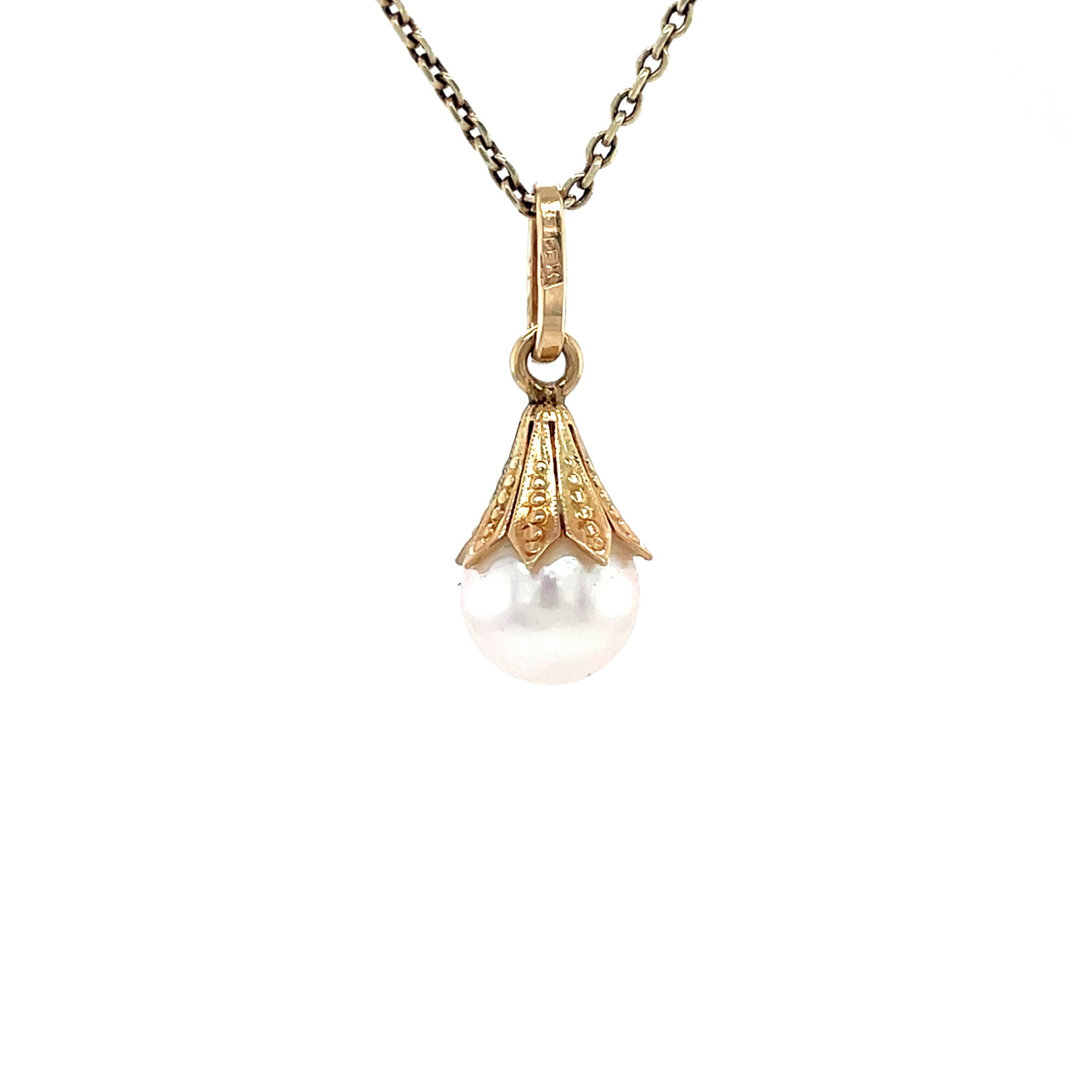Vintage 14 kt gold pendant with pearl