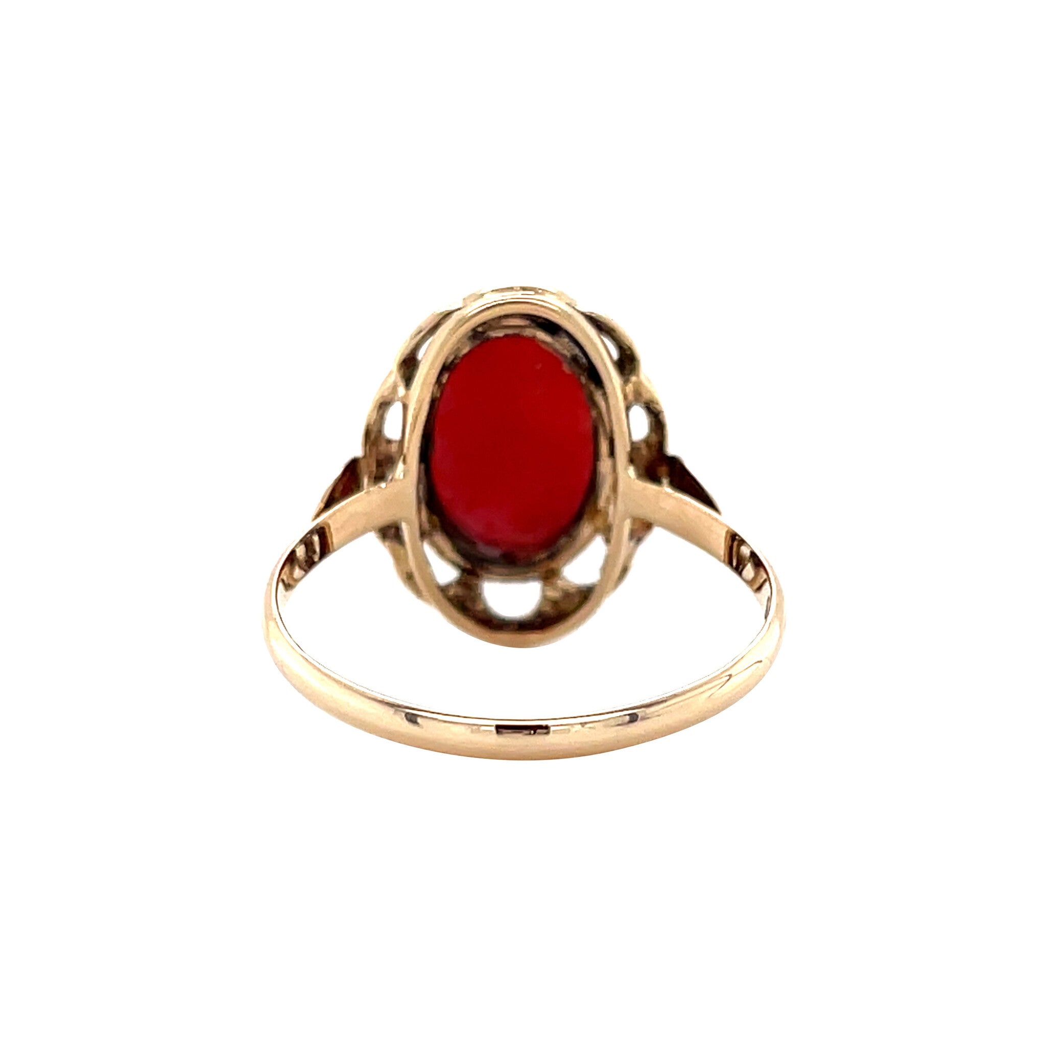 Gouden vintage ring met bloedkoraal 14 kt