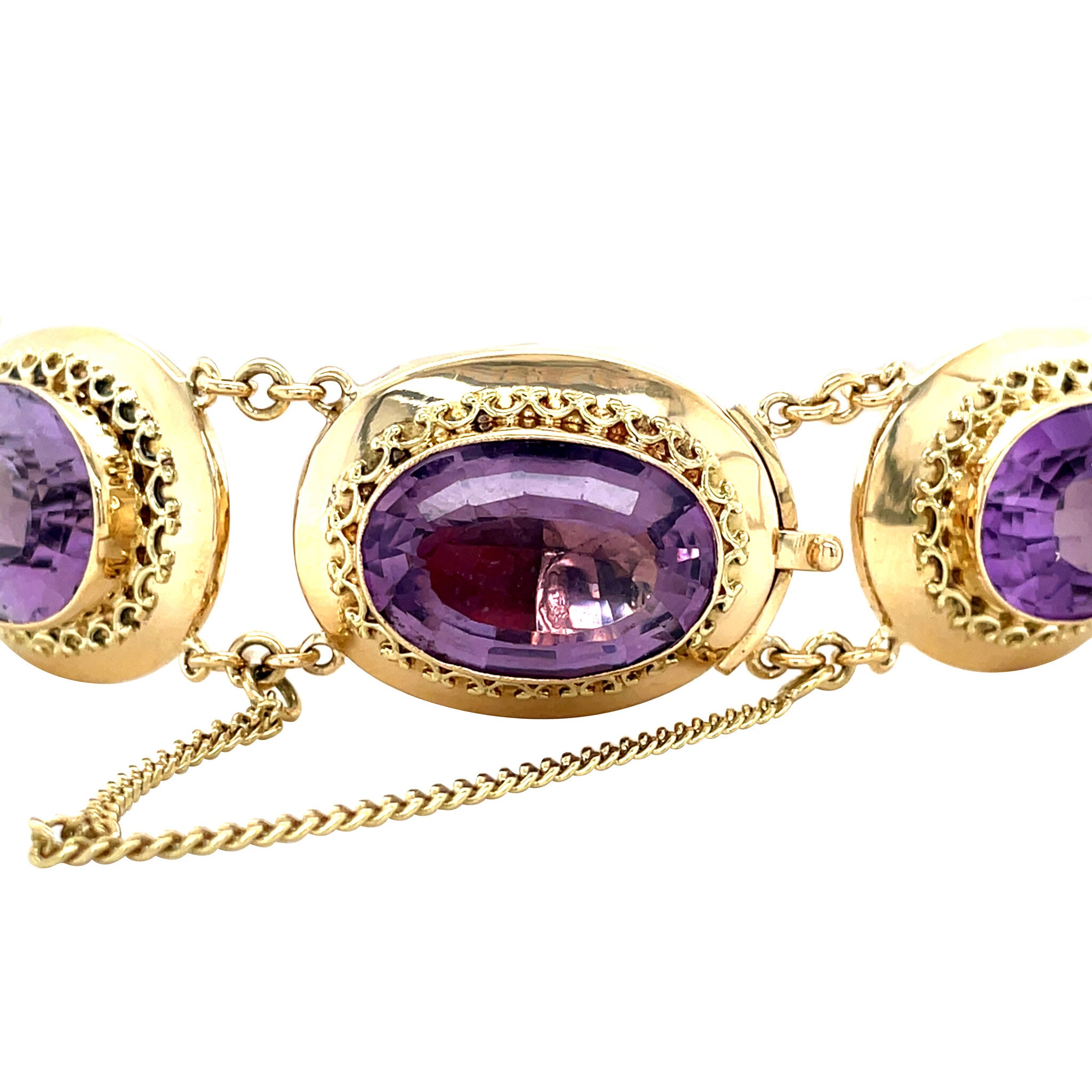Gouden vintage bootjes armband met amethist 14 kt
