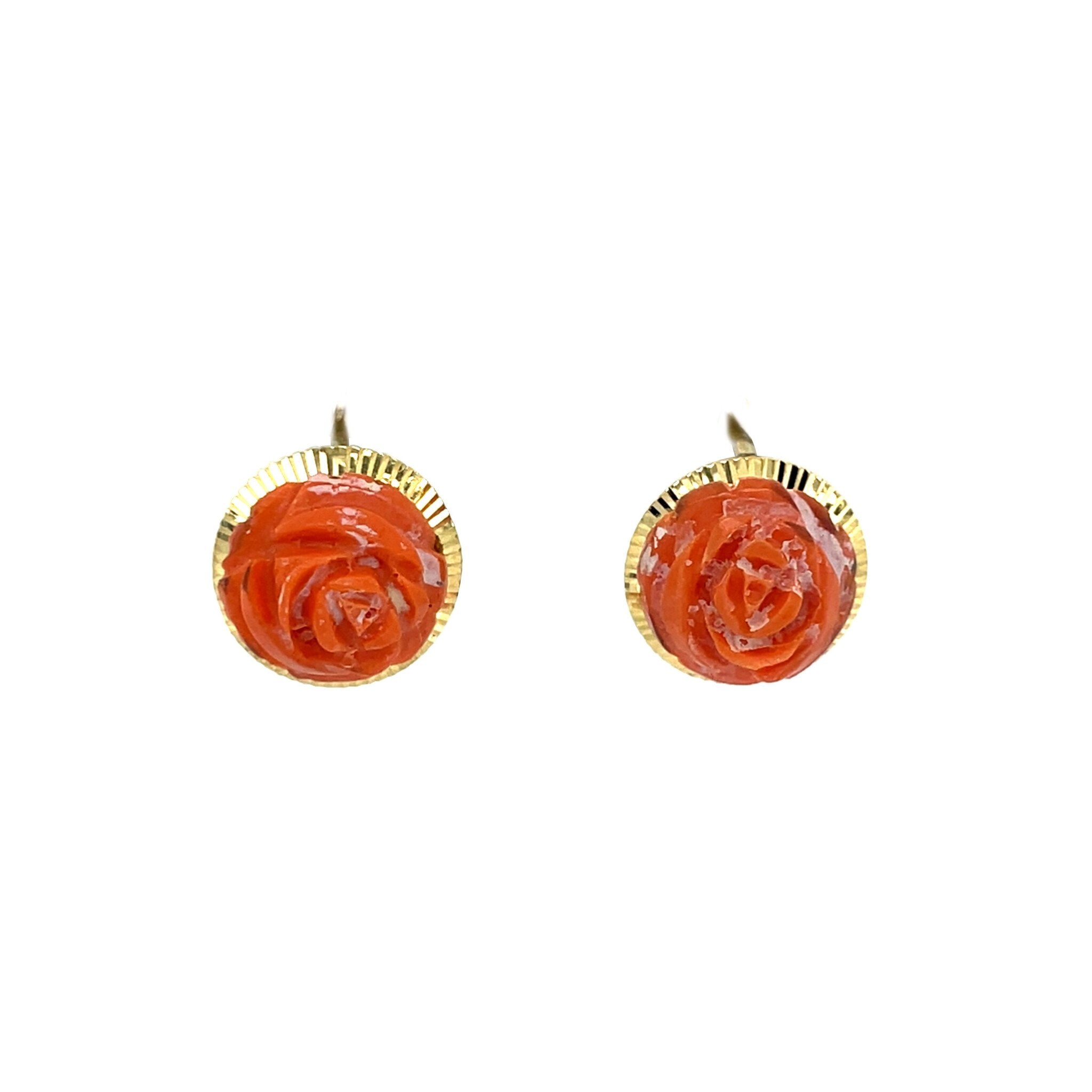 14 kt gold rose dangle earrings with colored stone