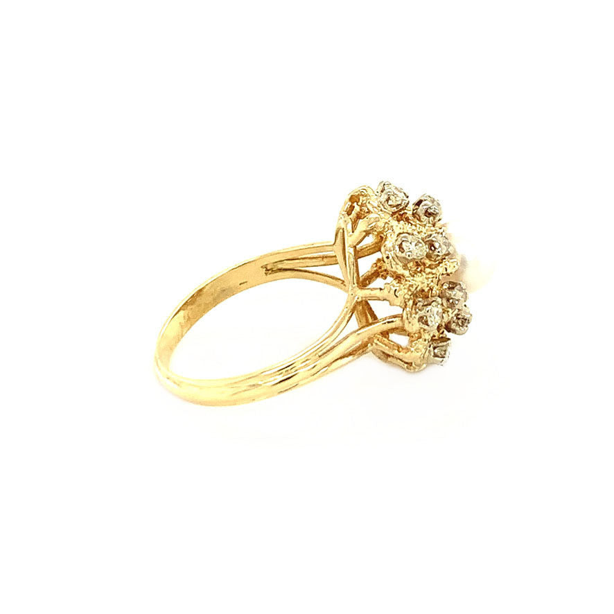 Gouden entourage ring met parel en diamant 14 krt
