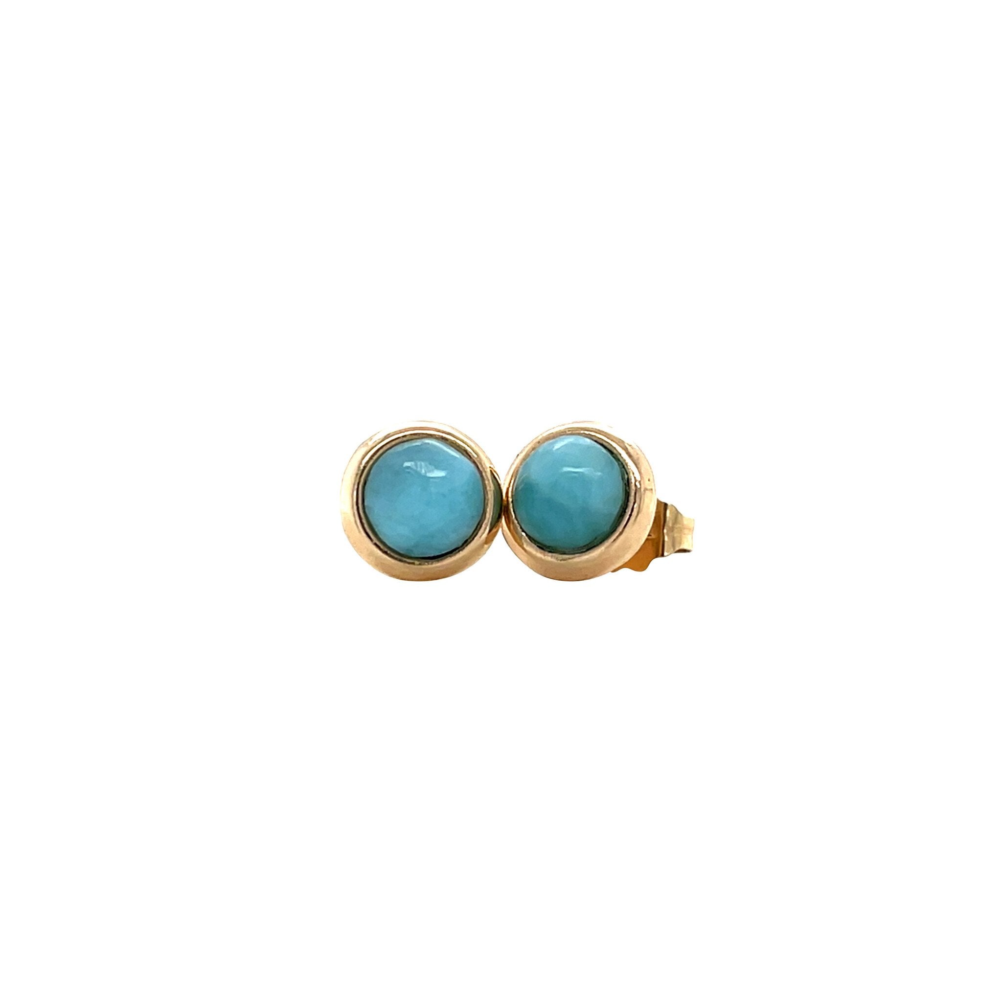 14 kt gold solitaire stud earrings with turquoise