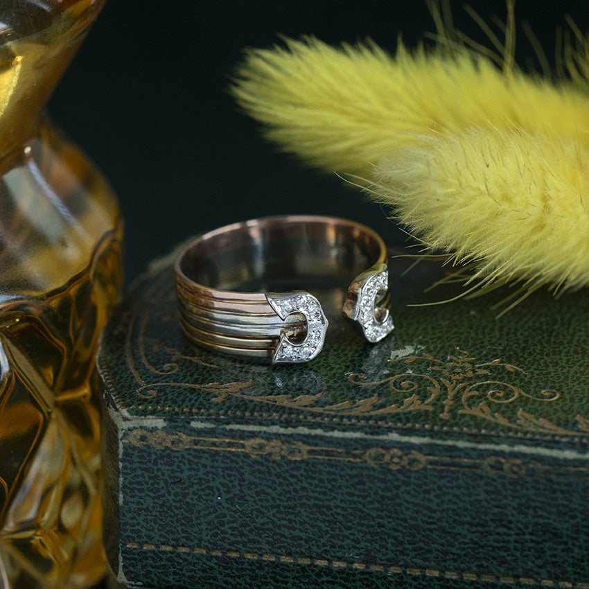 Tricolour gouden vintage ring met diamant 14 kt