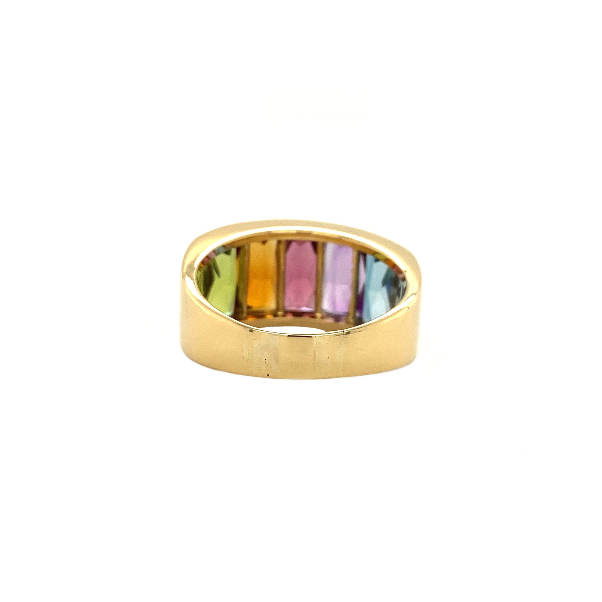 18 kt gold ring with colored sapphires