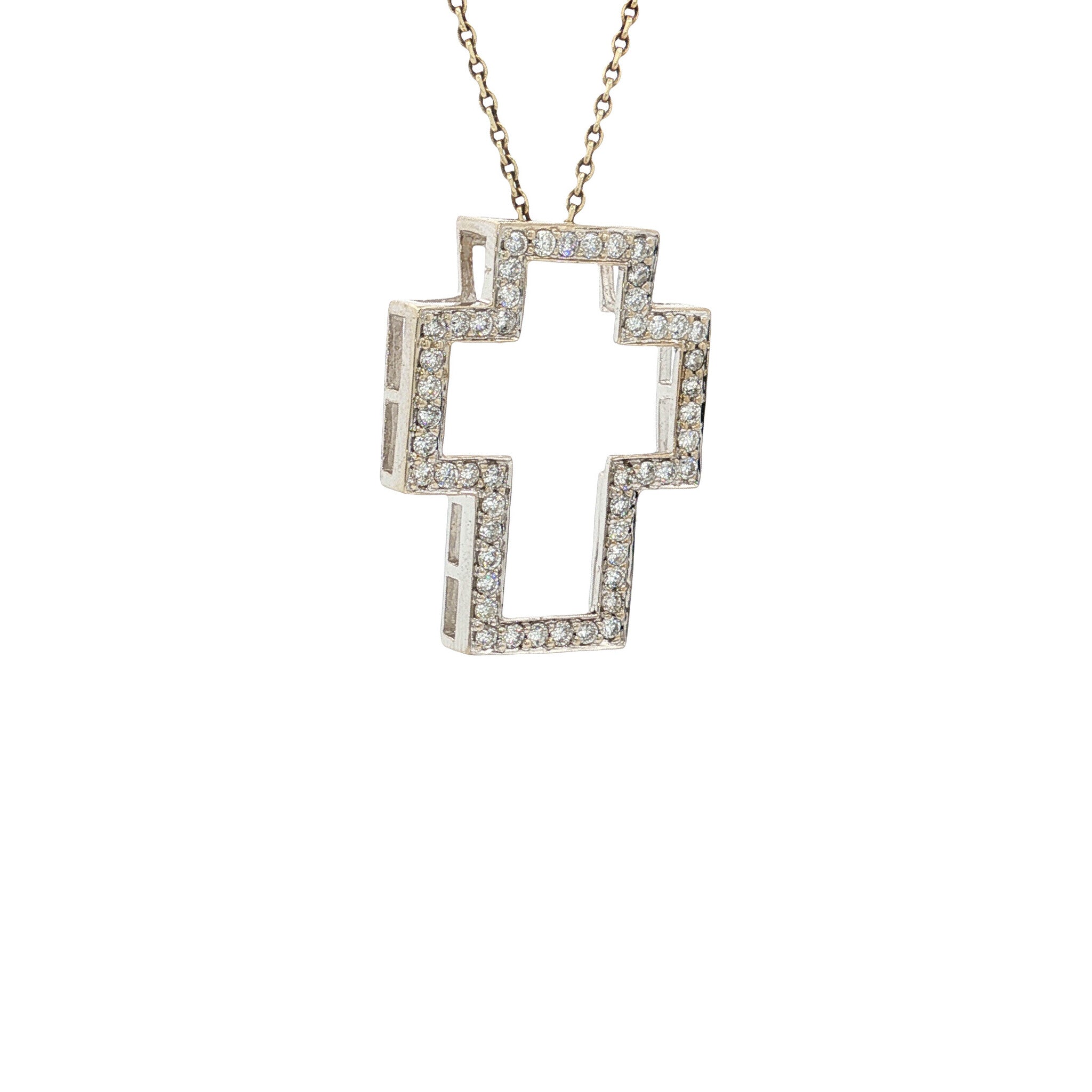 White gold vintage cross pendant with diamond 18 kt