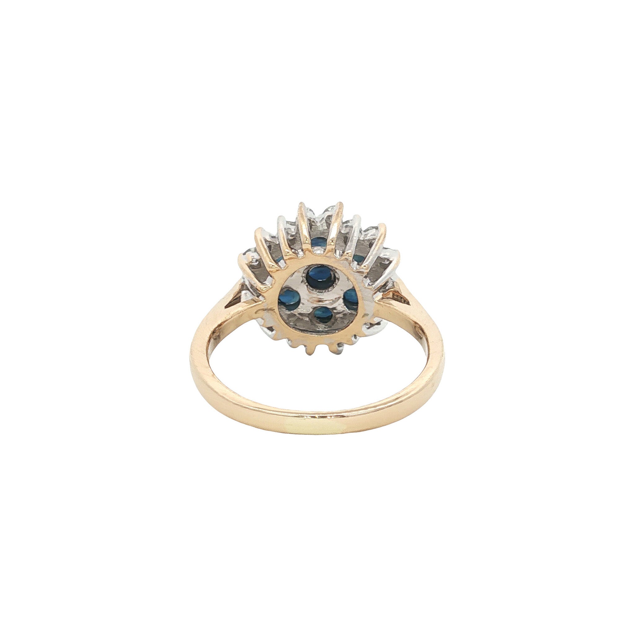 Gouden vintage entourage ring met saffier en diamant 14 kt
