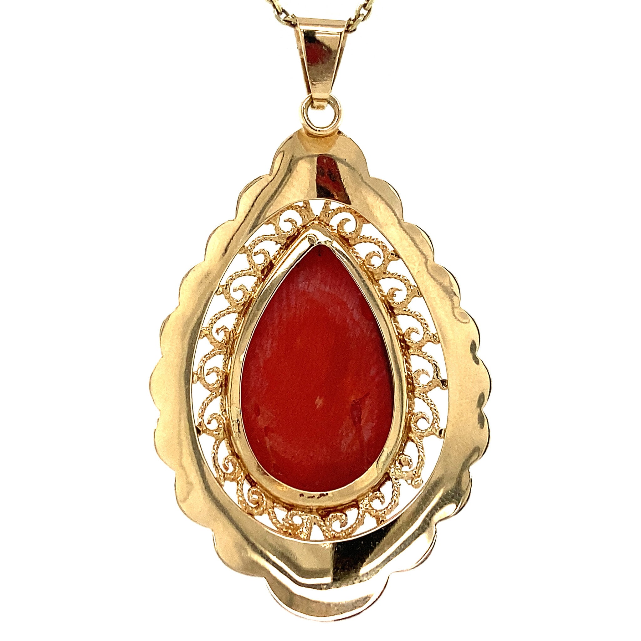 Gouden hanger met bloedkoraal 14 krt