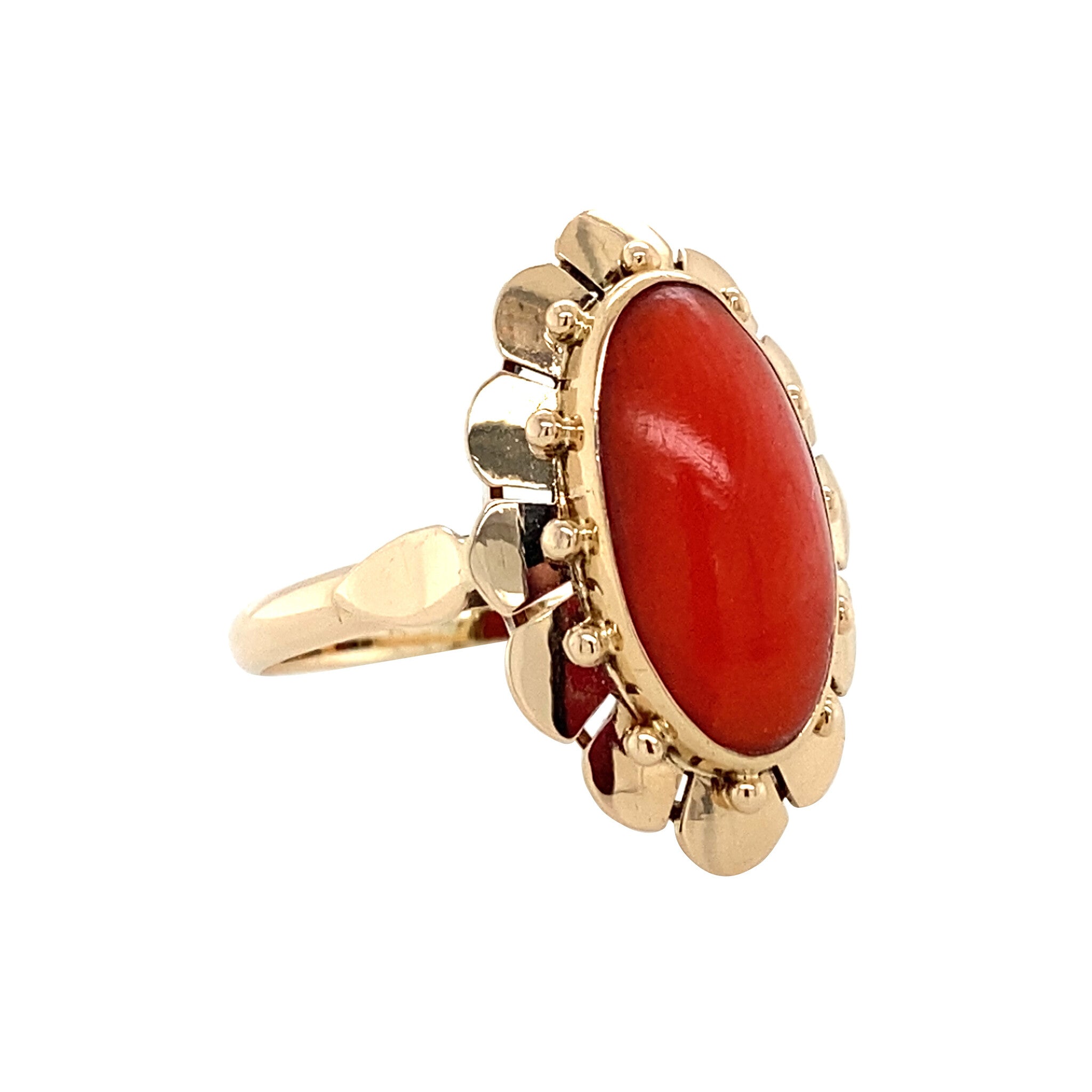 Gouden ring met bloedkoraal 14 krt