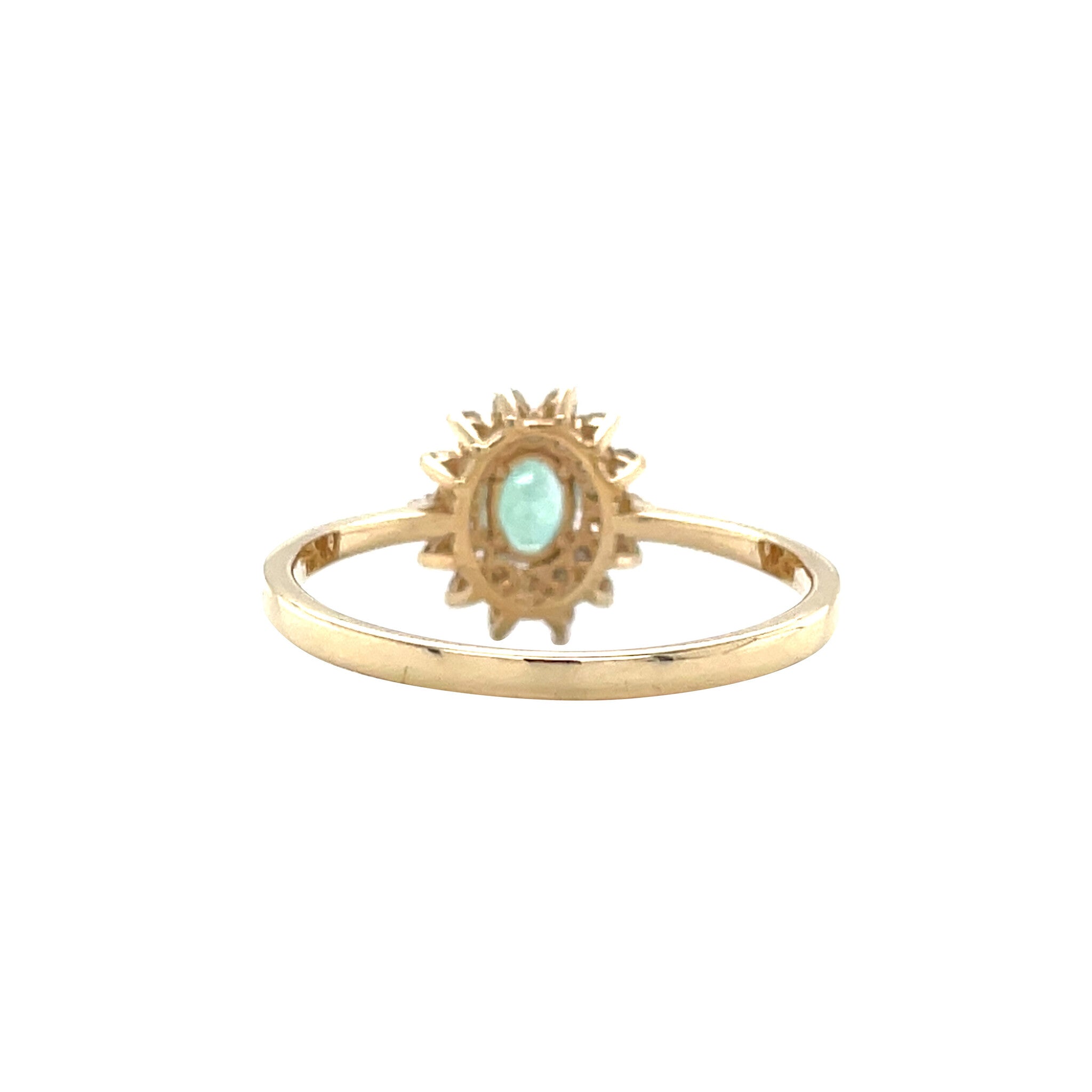 Gouden vintage dubbele entourage ring met smaragd en diamant 14 krt