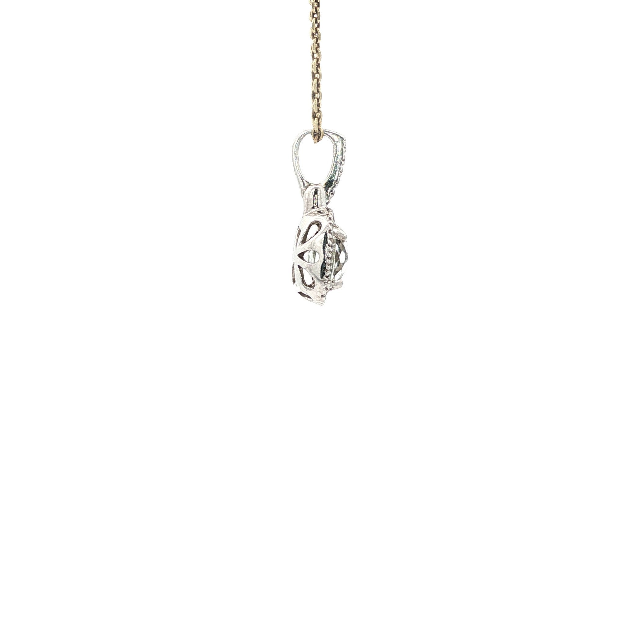 Witgouden vintage hanger met prasioliet en diamant 14 kt