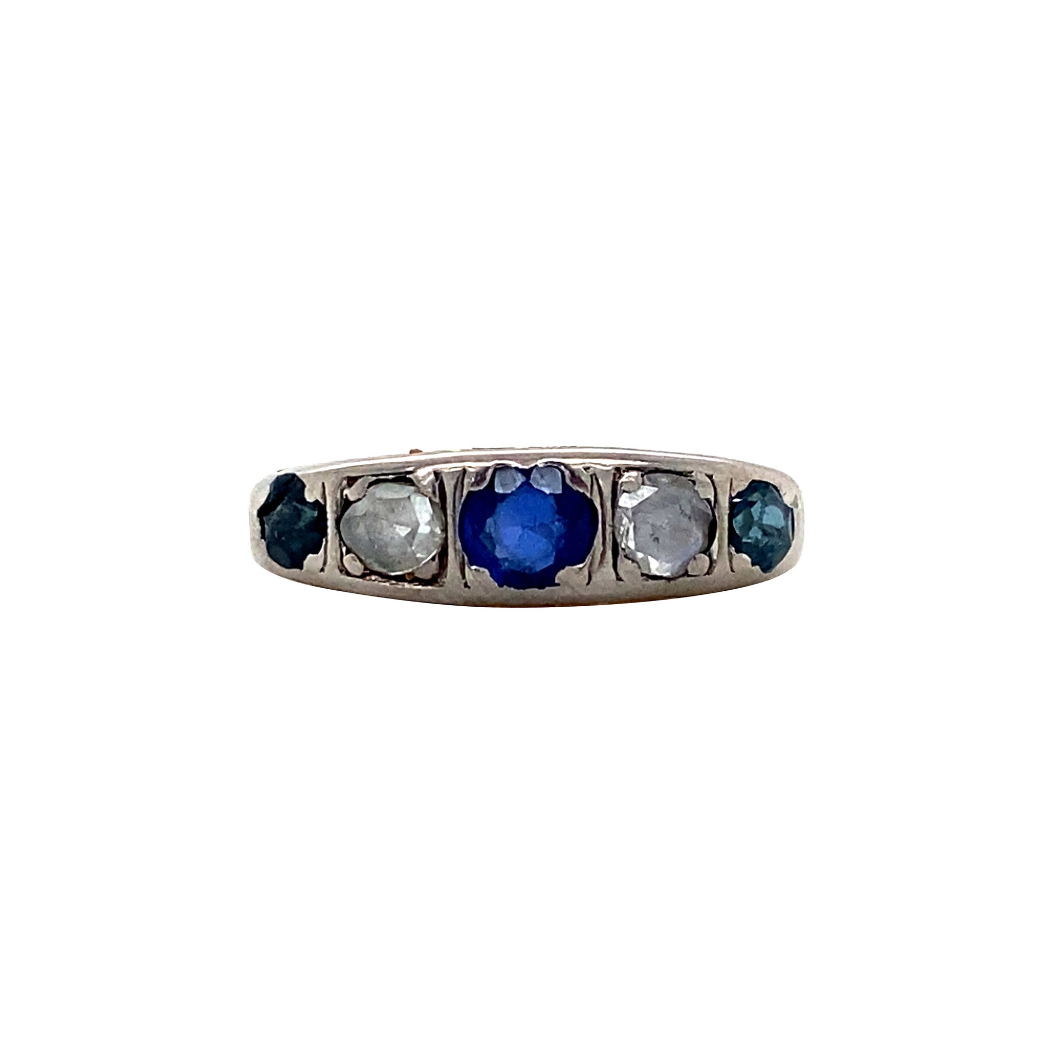 Vintage gold ring with sapphire and rose-cut diamond, 14 kt