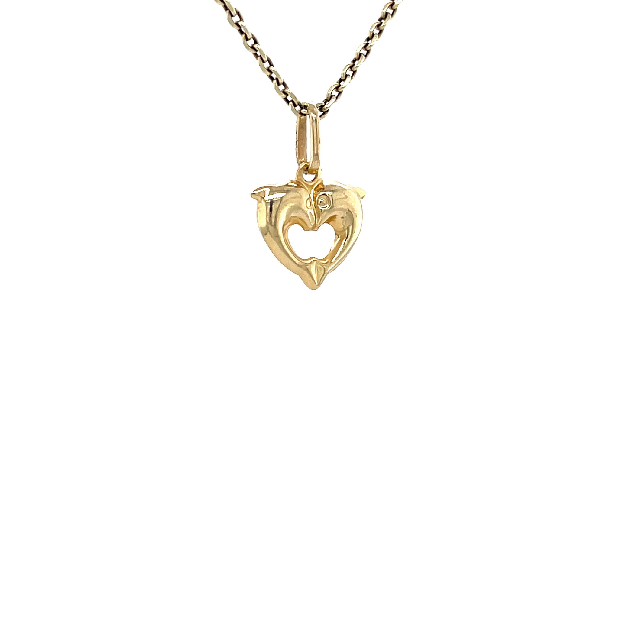 Gouden vintage hart hanger met dolfijnen 14 krt