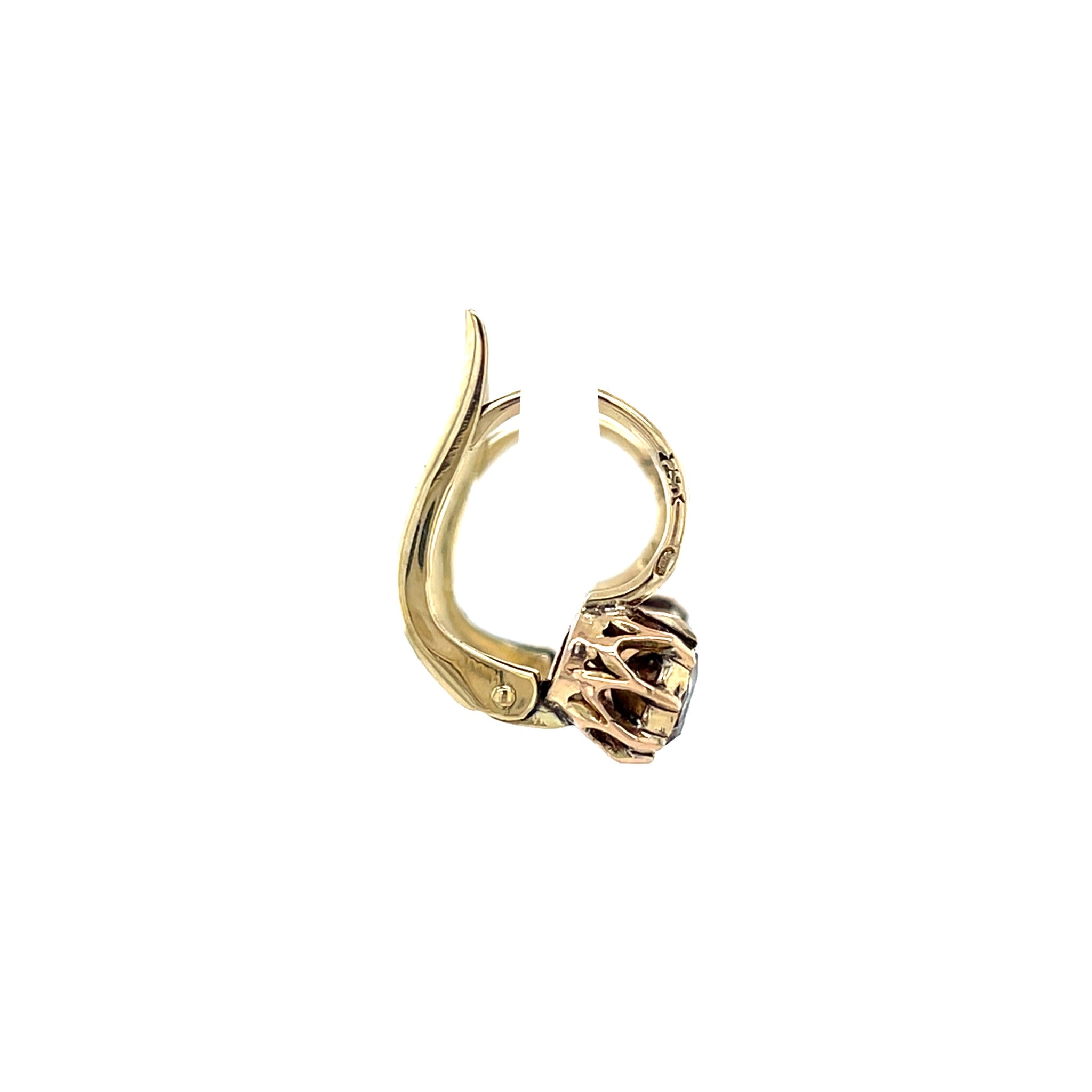 Gouden vintage oorhangers met roosdiamant 14 krt