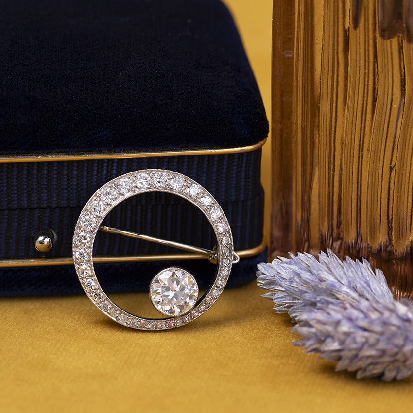 Witgouden vintage broche met diamant 14 kt