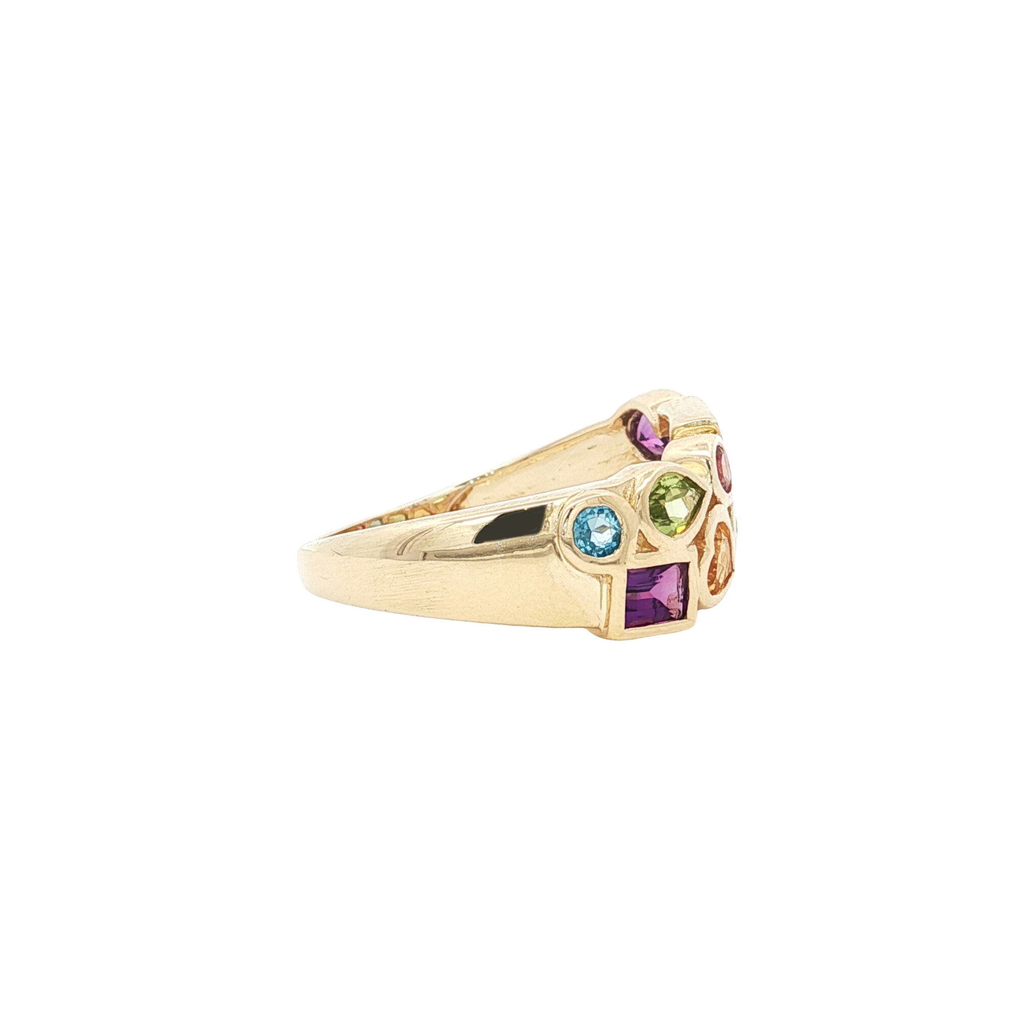 Ring with citrine, amethyst, peridot, topaz and tourmaline, 9 kt