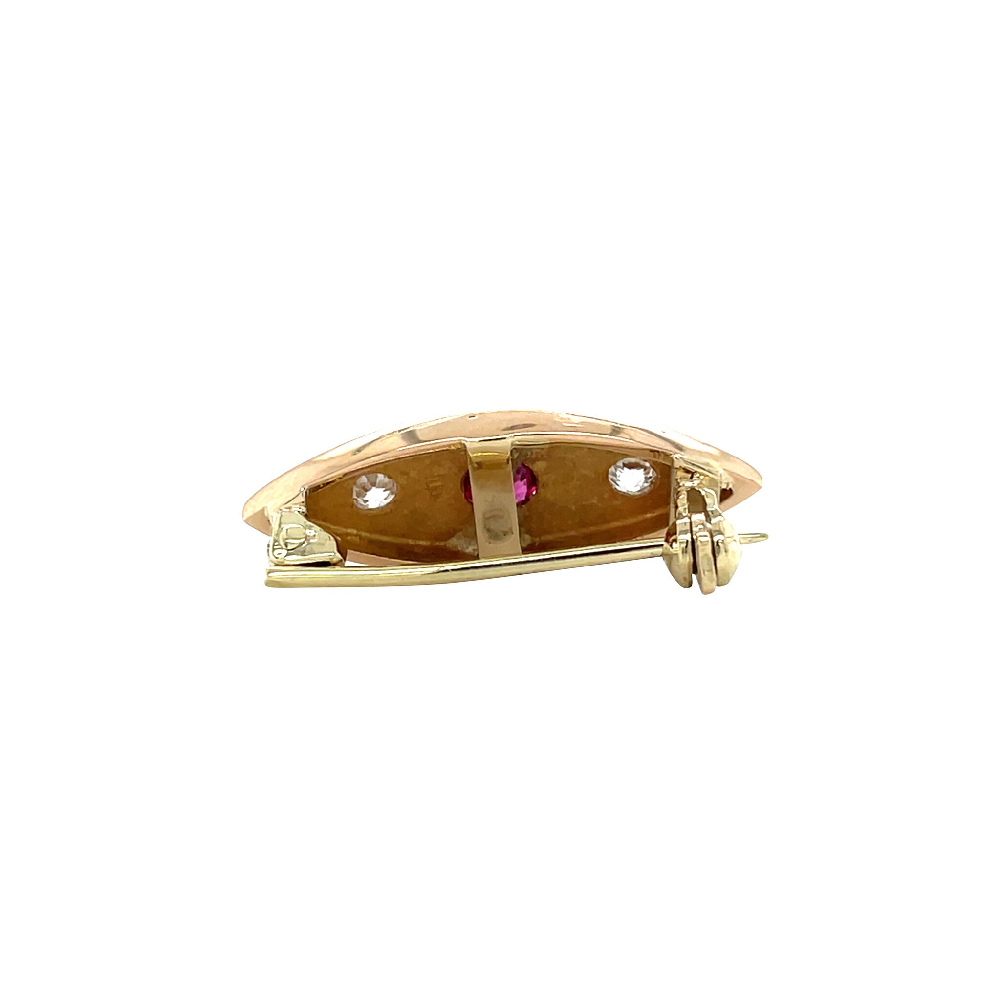 Gold vintage brooch with ruby and diamond 14 kt