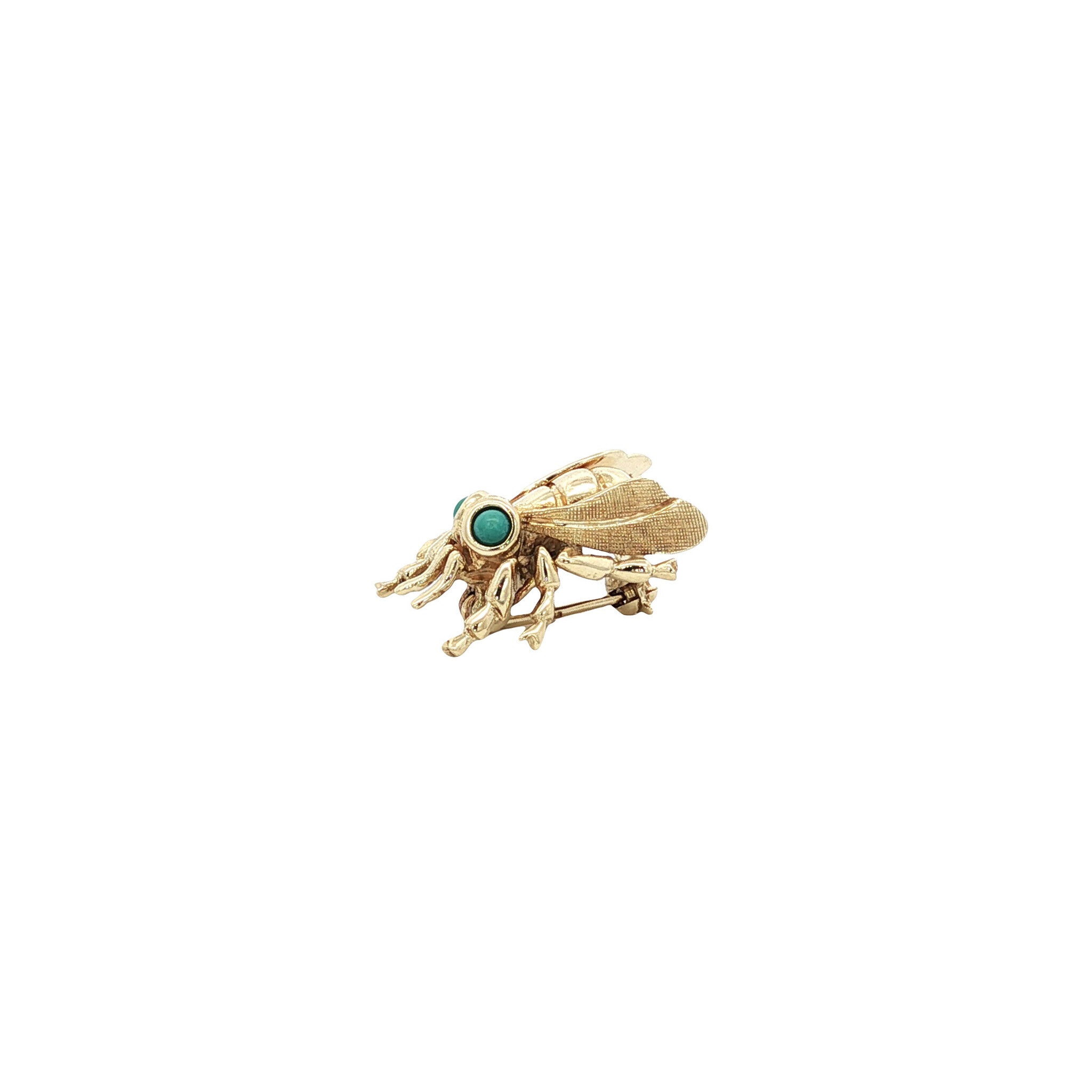 Gold vintage fly brooch with turquoise 14 kt