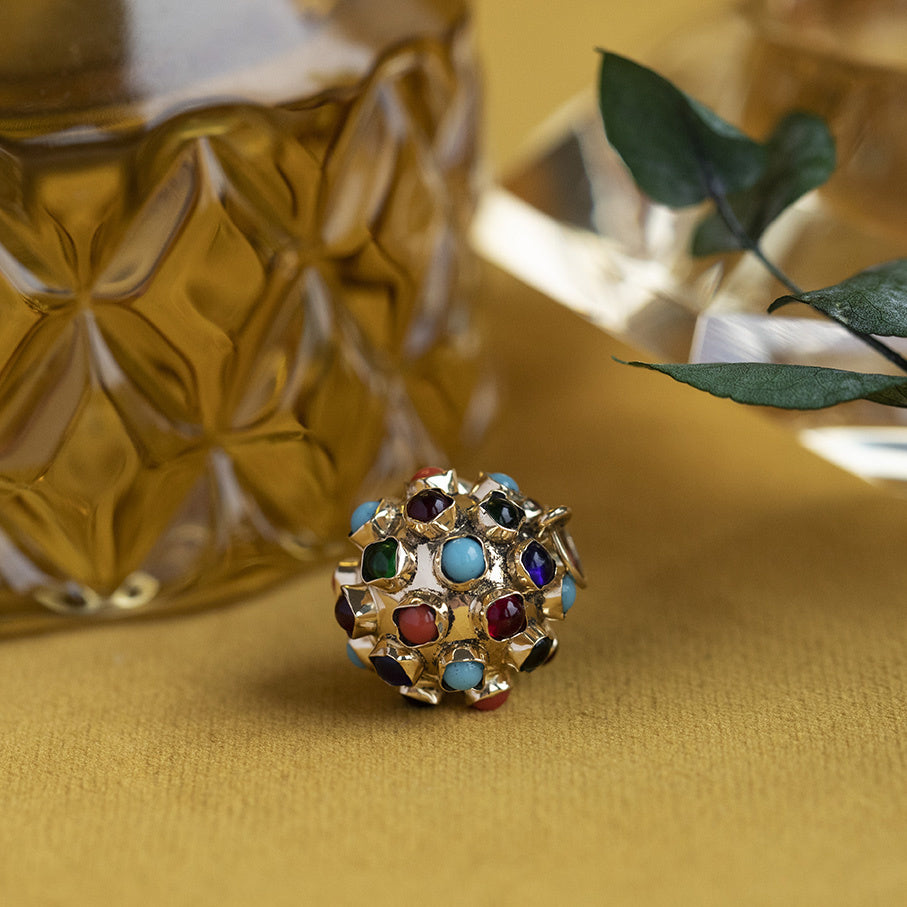 Gold cocktail pendant with glass stones 14 krt