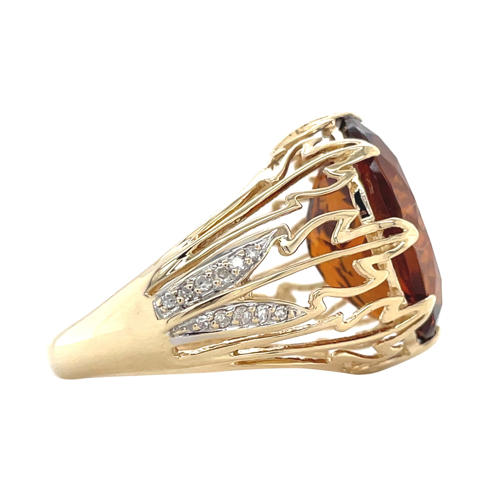 Gold vintage ring with citrine and diamond 14 kt
