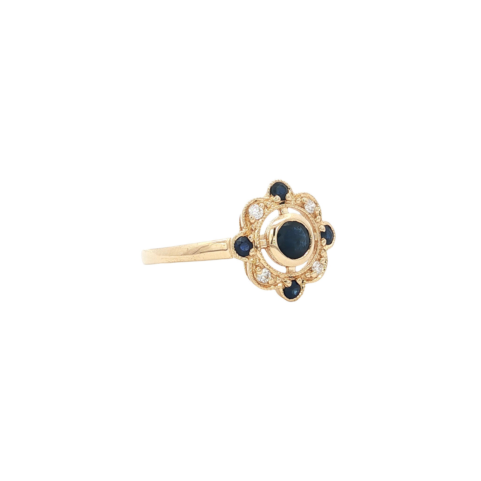 Gouden ring met saffier en diamant 14 kt