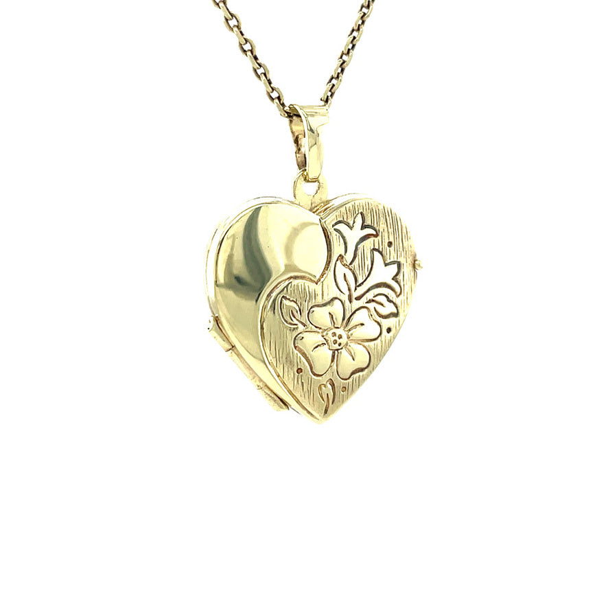 Gouden vintage hart medaillon met gravure 14 kt