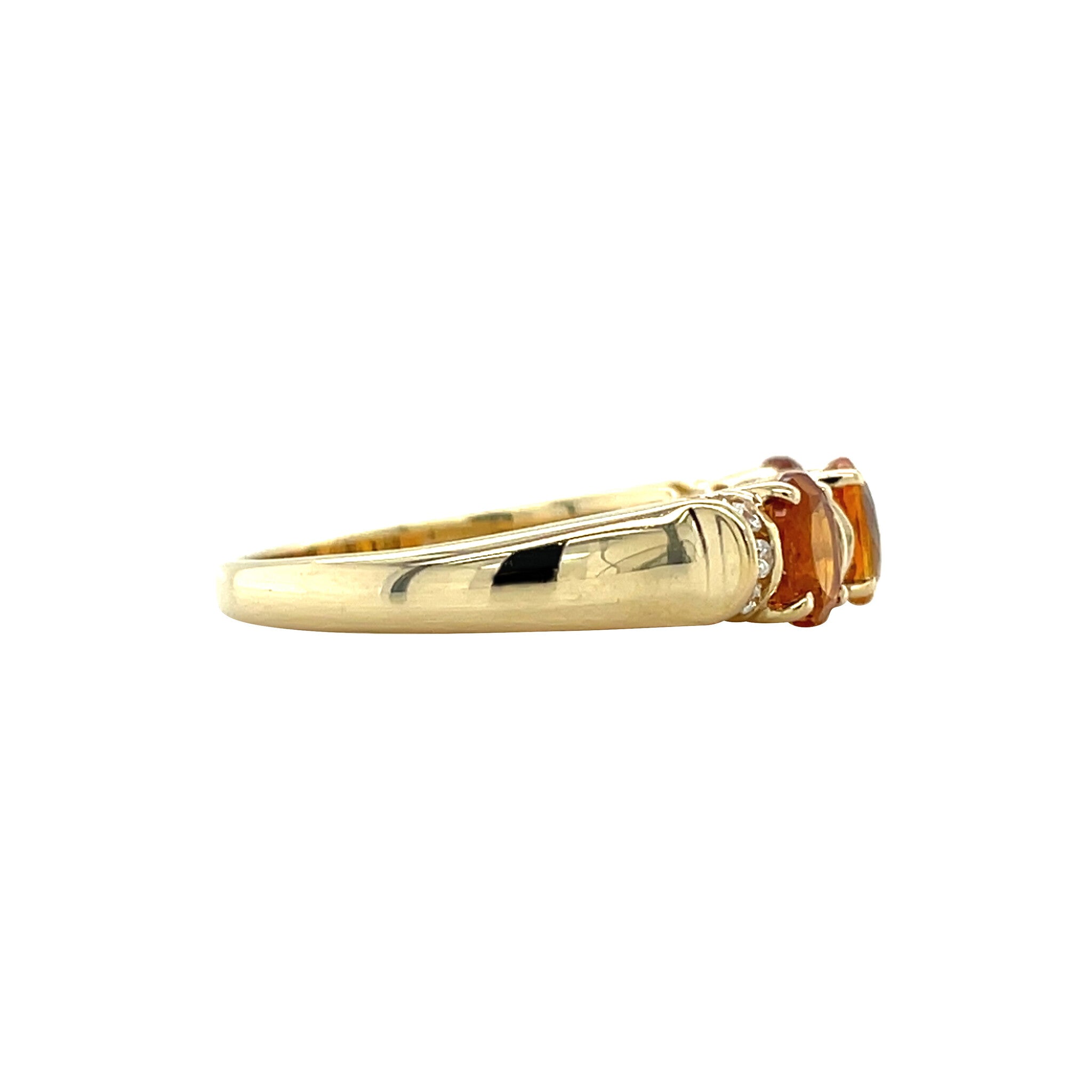 Gouden vintage ring met citrien, saffier en zirkonia 14 kt