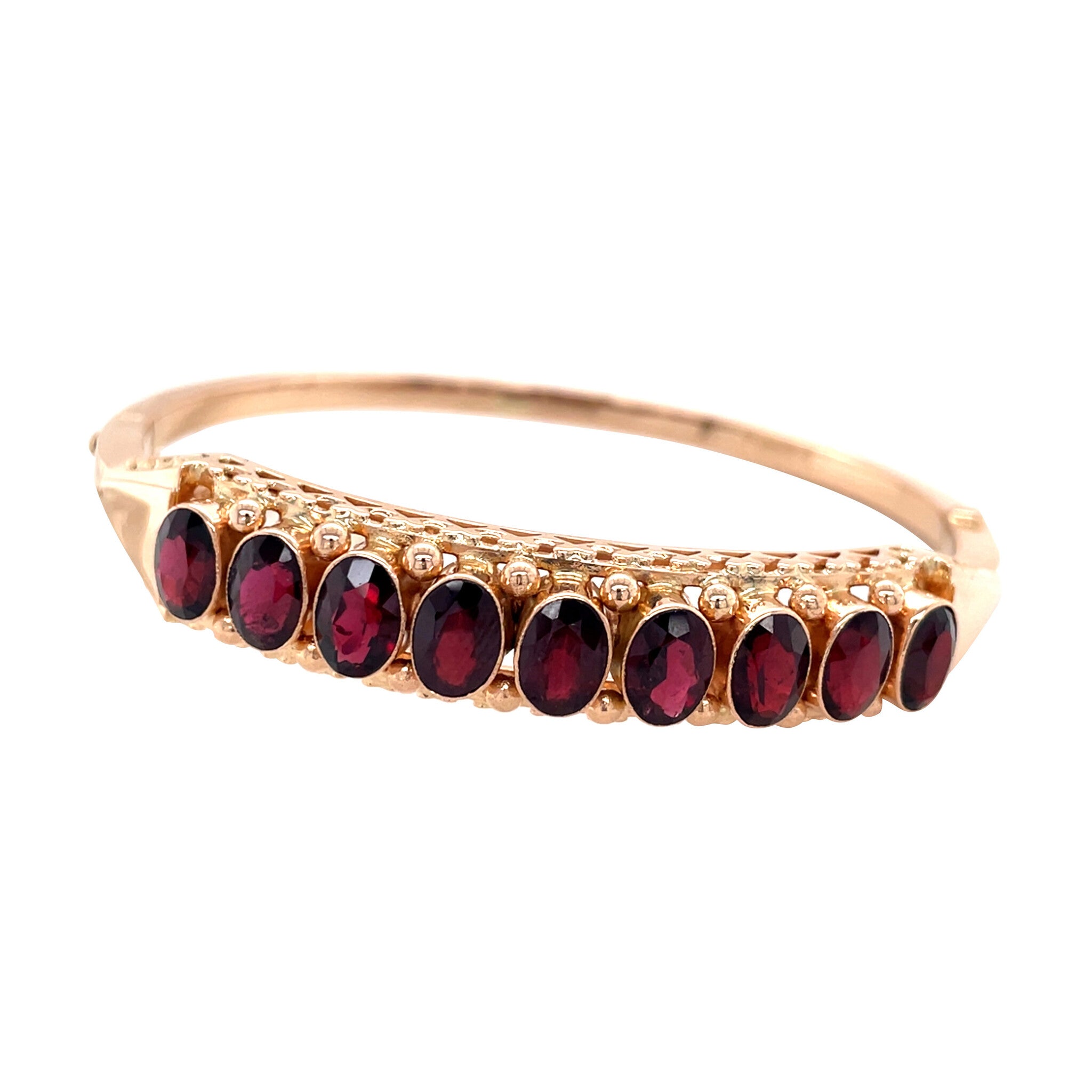 Rose-gold vintage bangle with garnet 14 kt