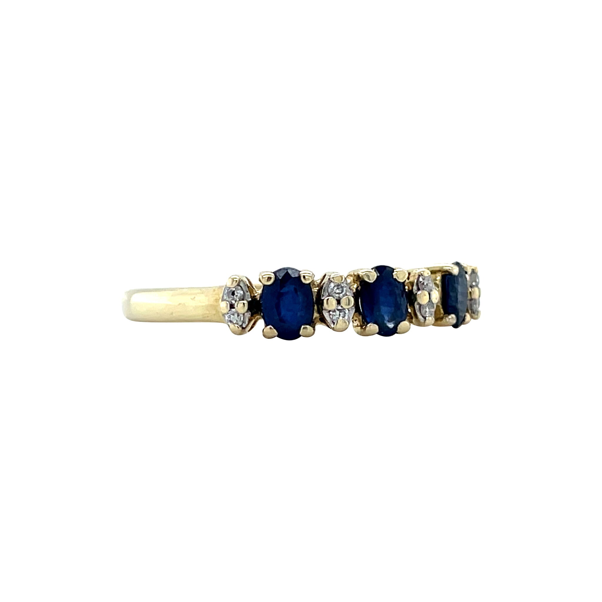 Gouden vintage rijring met saffier en diamant 14 krt