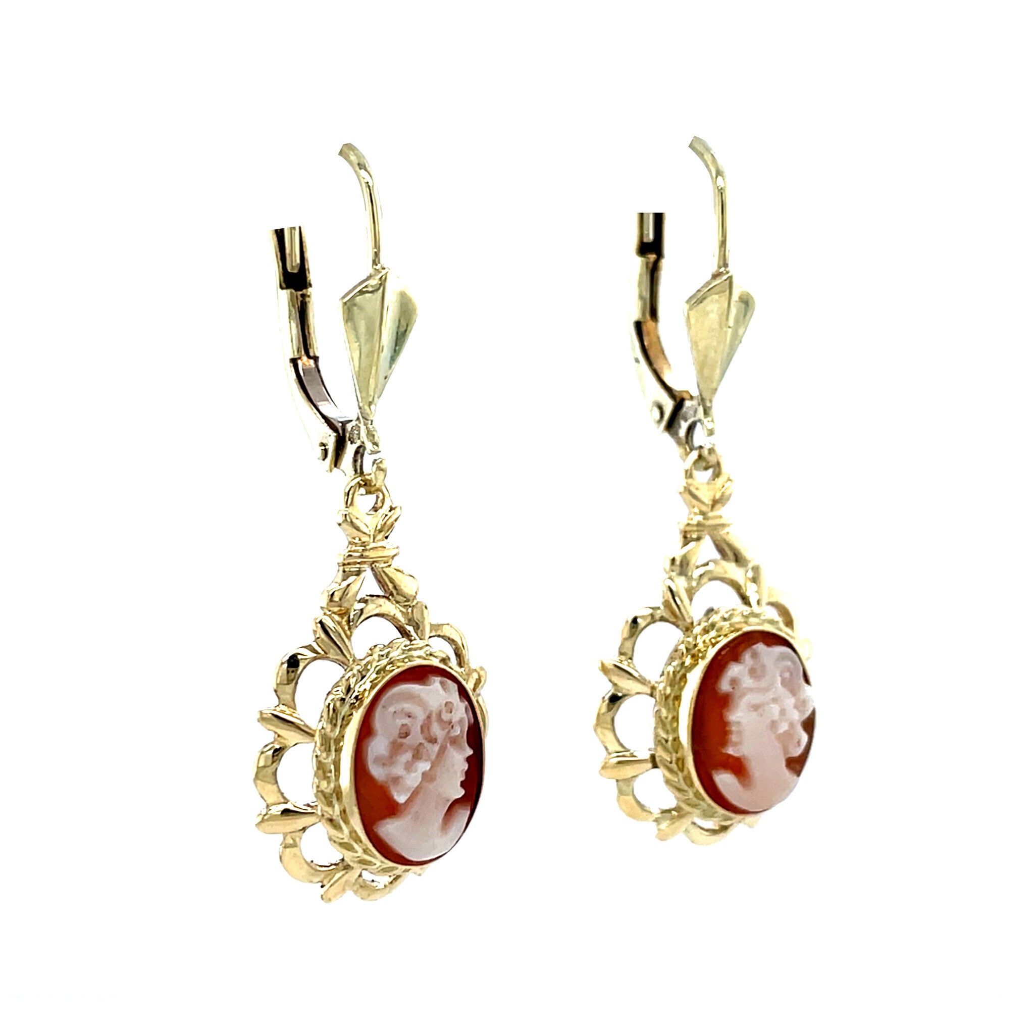 14 kt gold dangle earrings with cameo