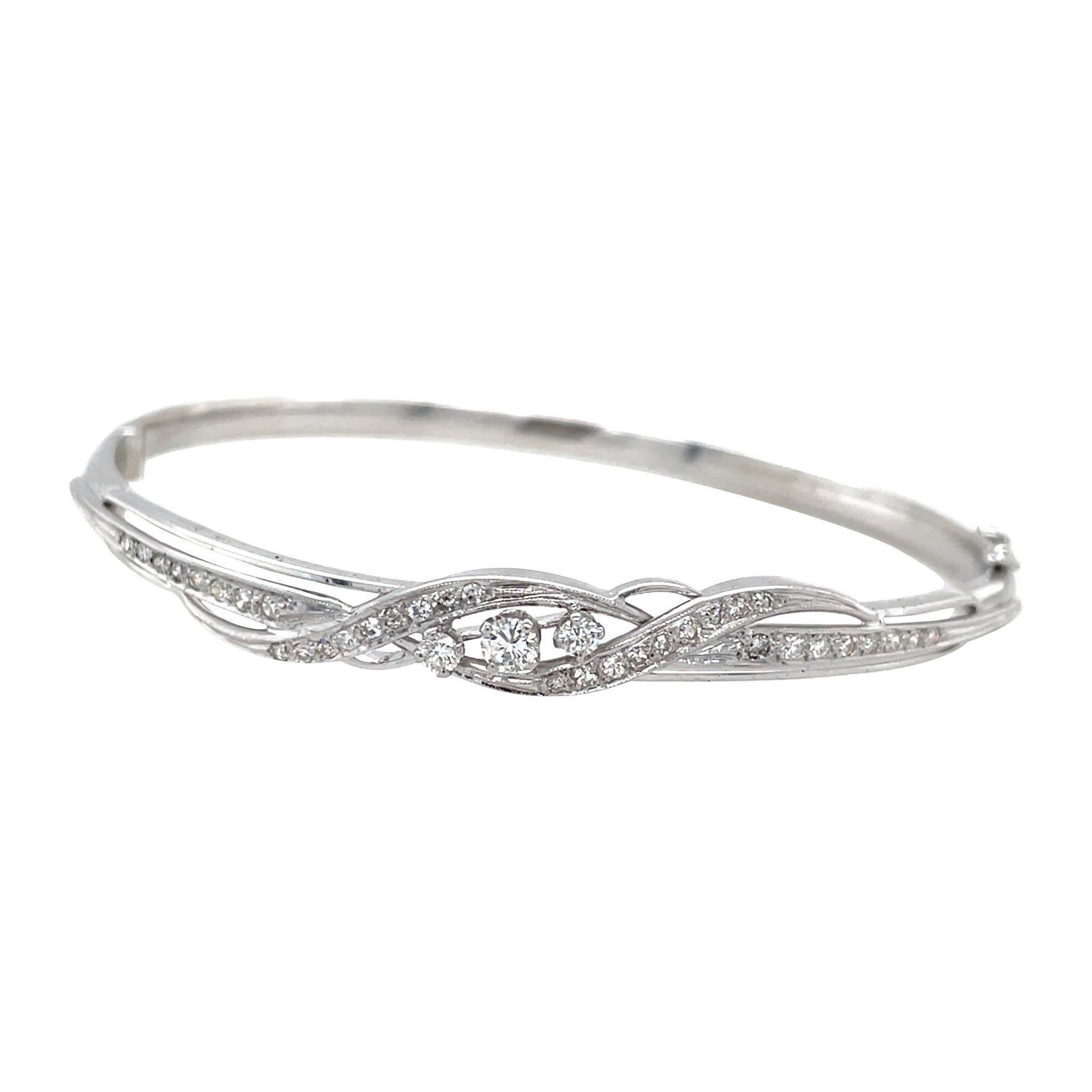 Witgouden vintage bangle met diamant 14 kt