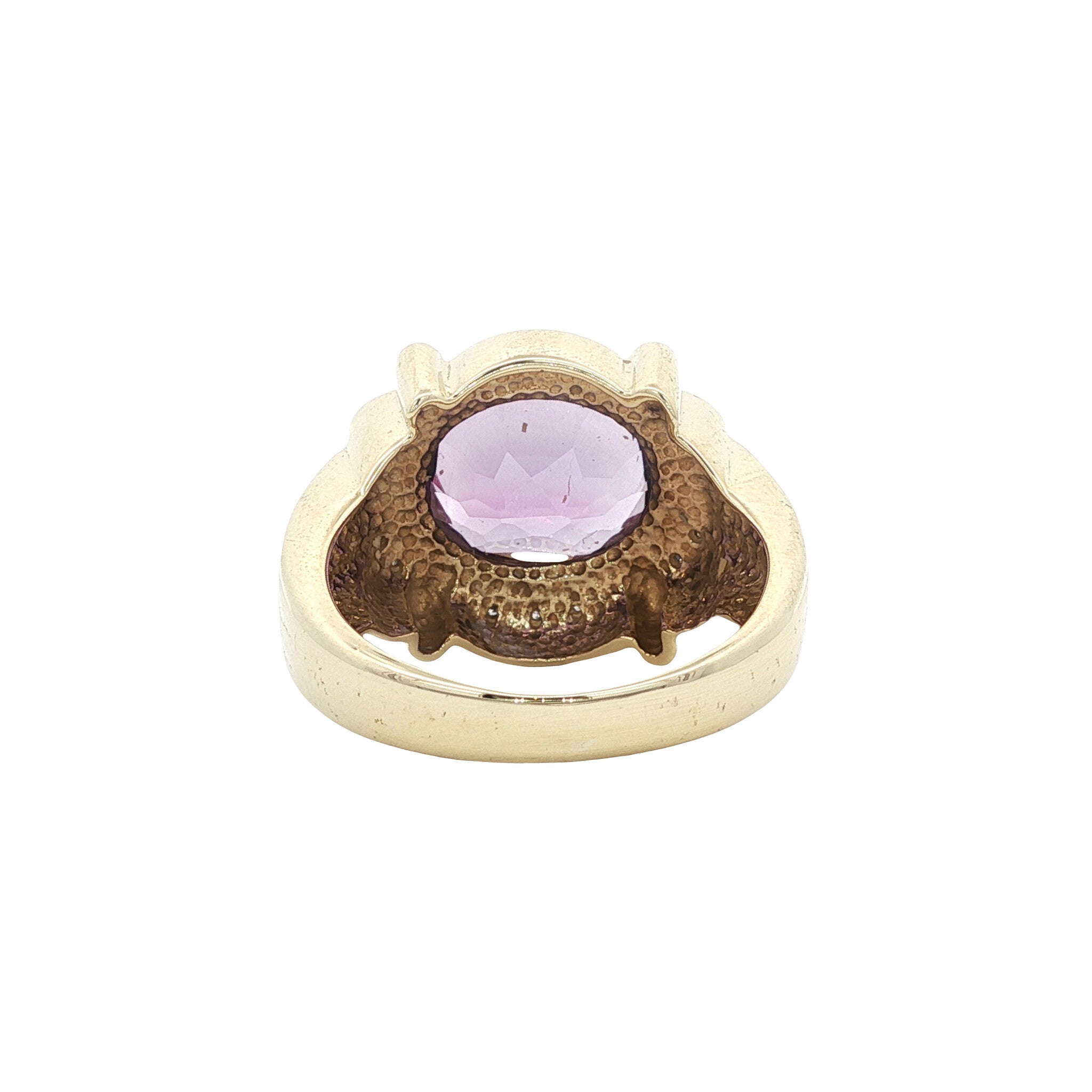 Vintage entourage ring met amethist en diamant 8 kt