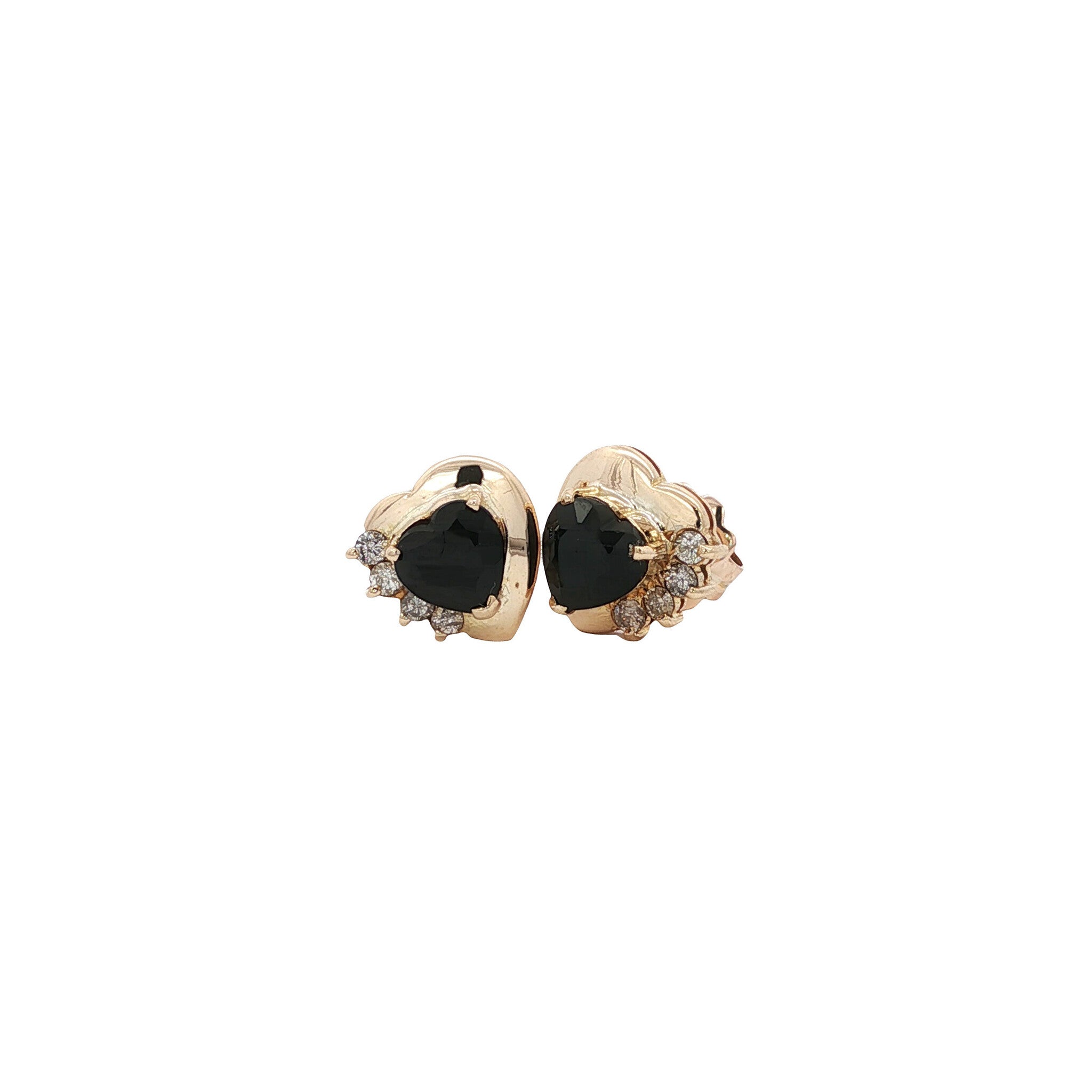 14 kt gold heart stud earrings with sapphire and diamond