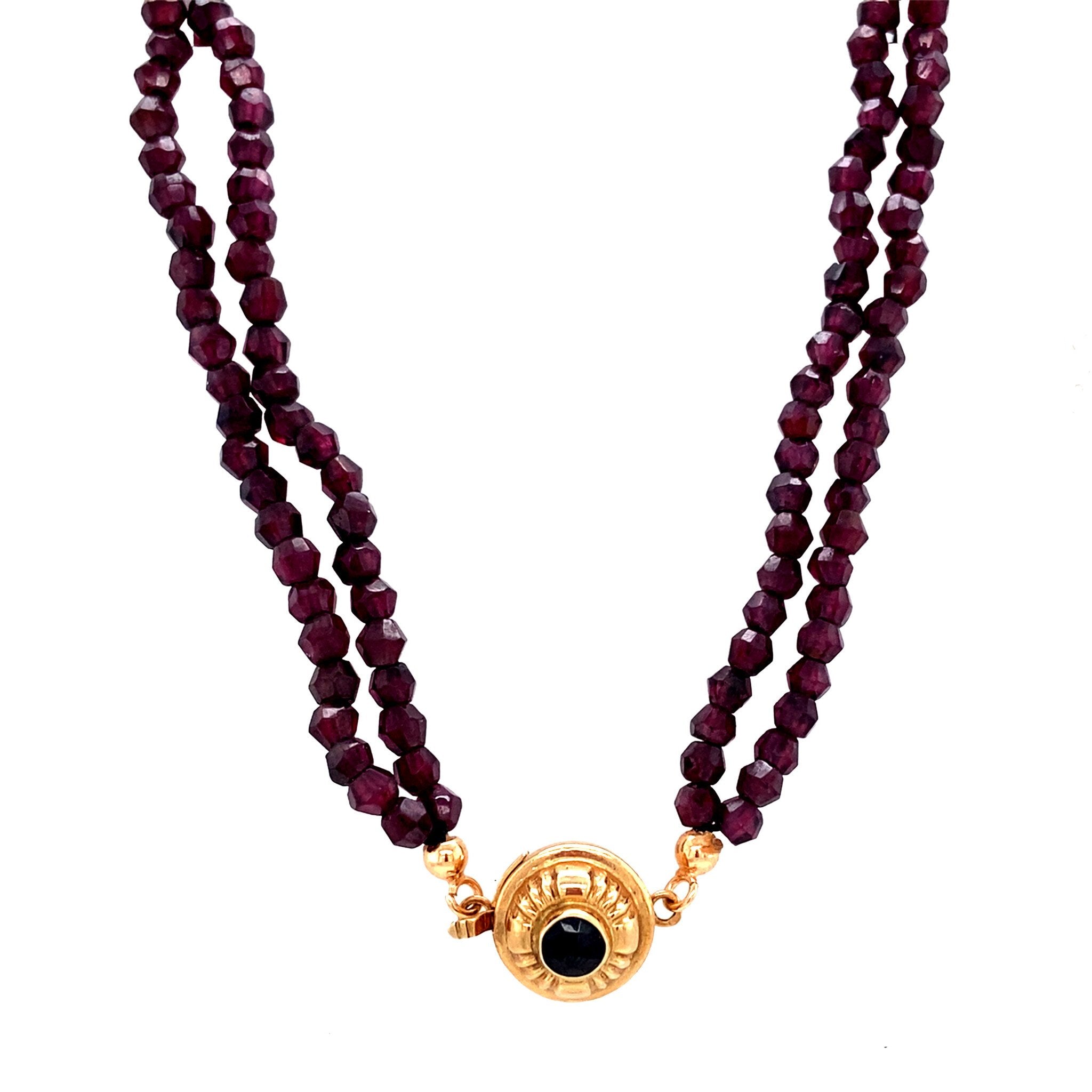 Vintage granaat collier met gouden sluiting 14 krt