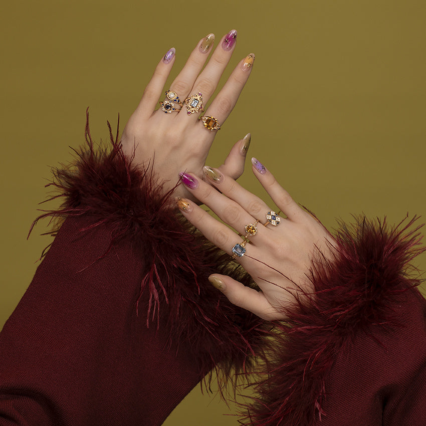 Gold ring with citrine and pearl 14 kt