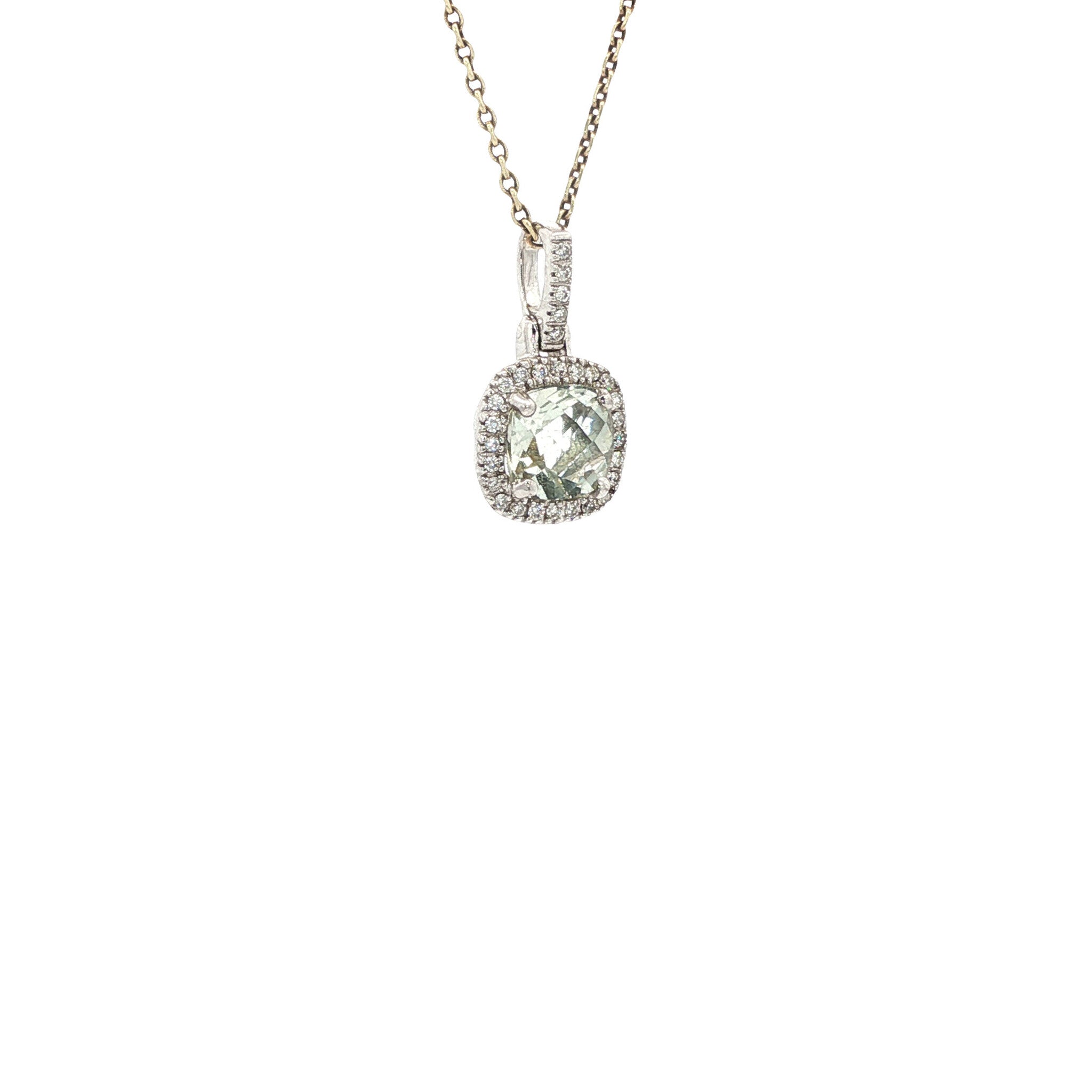 Witgouden vintage hanger met prasioliet en diamant 14 kt