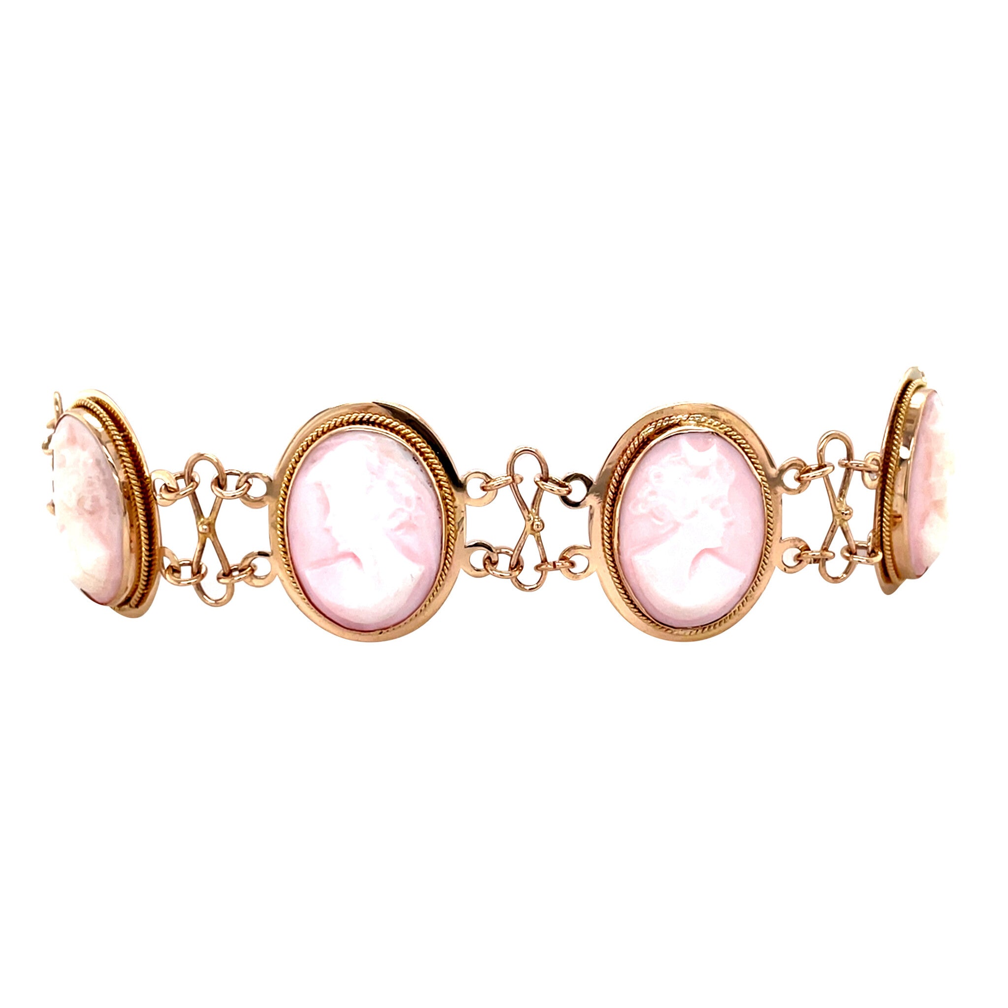 Gouden vintage armband met roze camee 14 krt