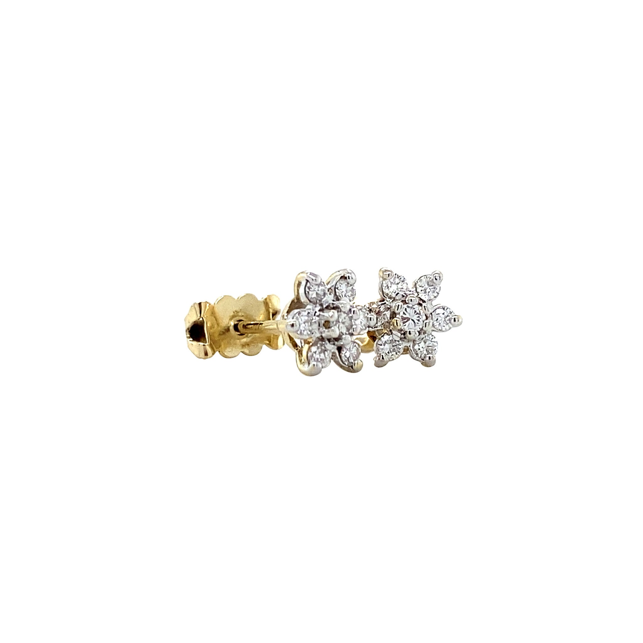 Golden entourage stud earrings with diamond 14 ct