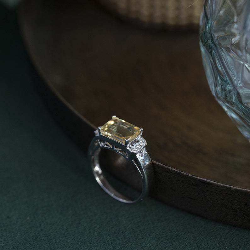 Witgouden ring met diamant en citrien 18 krt