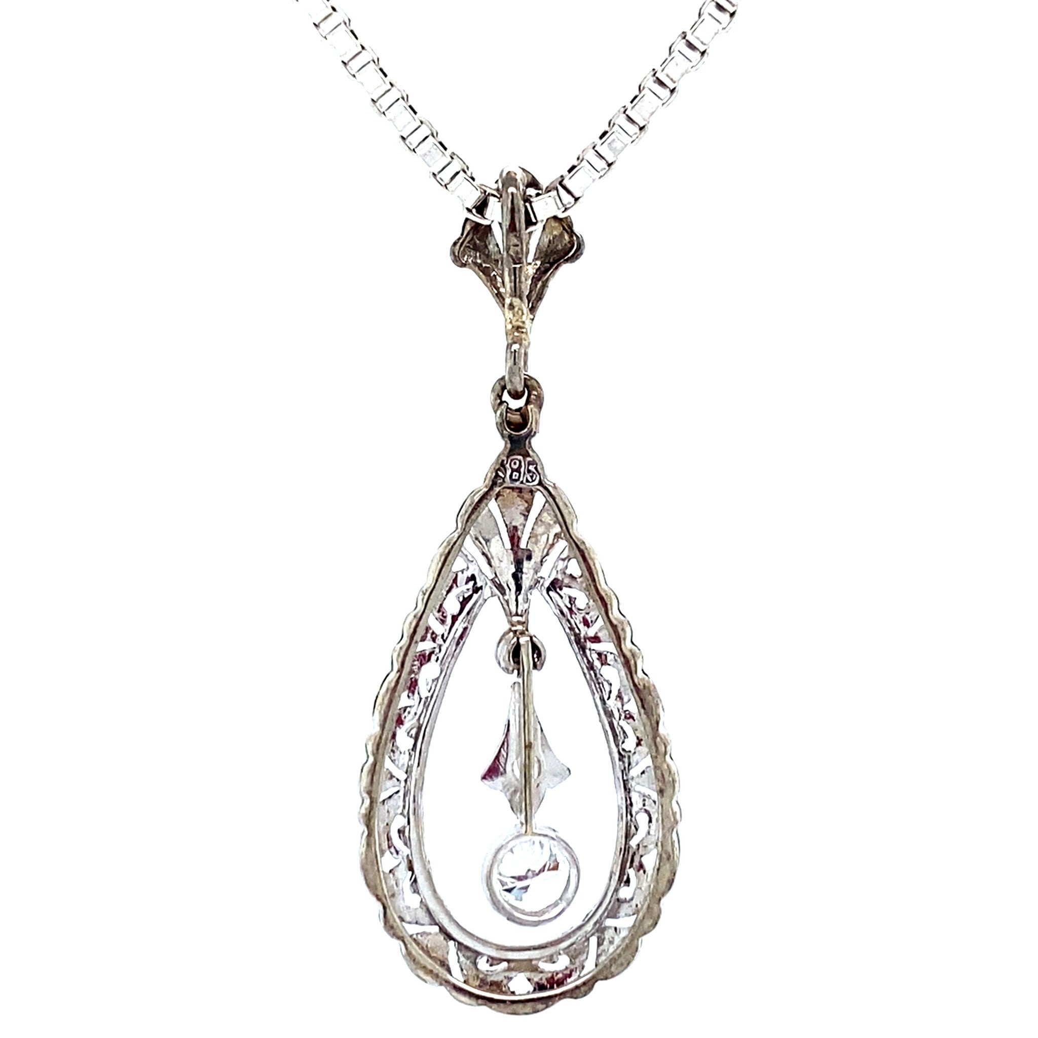 Witgouden vintage hanger met diamant 14 krt